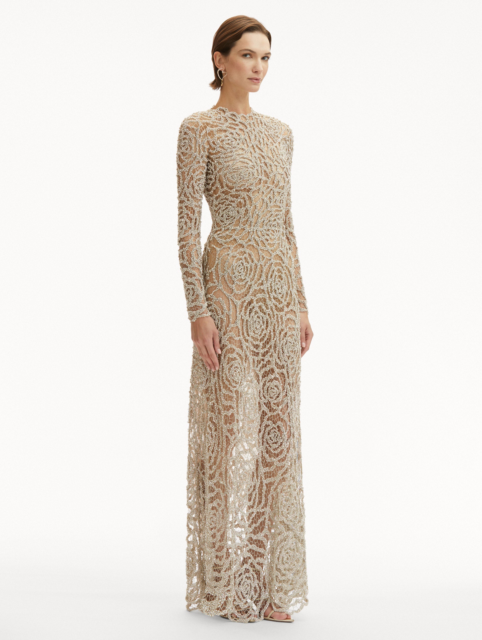 Elegant English Rose Crystal Embroidered Evening Gown - Perfect for Weddings, Proms & Formal Events