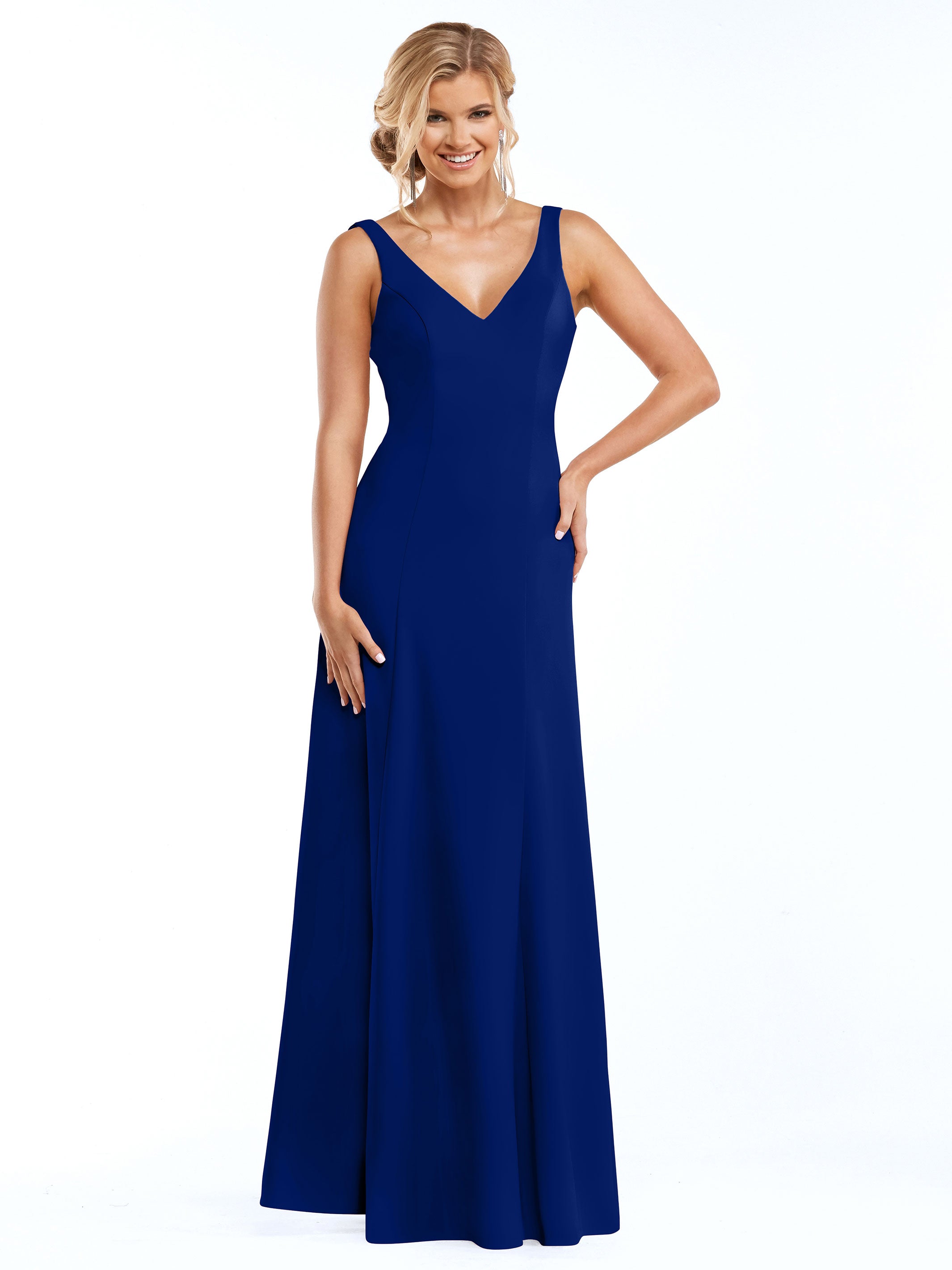 Elegant 83043 A-Line Double Knit Bridesmaid Dress with V-Neck - Perfect for Weddings, Formal Events & Special Occasions