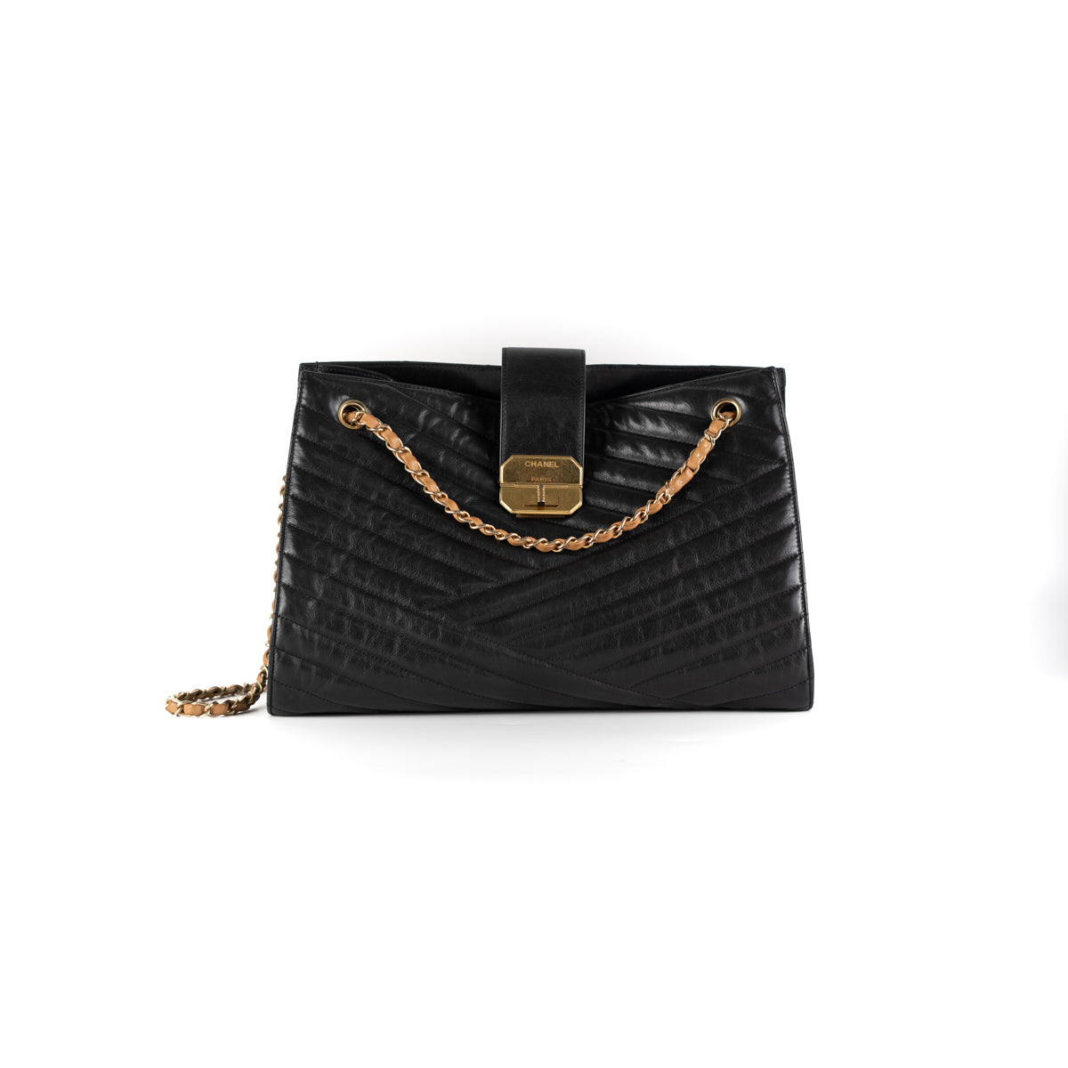 Chanel Chevron Gabrielle Black Leather Tote Bag for Women - Luxury Designer Handbag for Work, Travel & Everyday Use