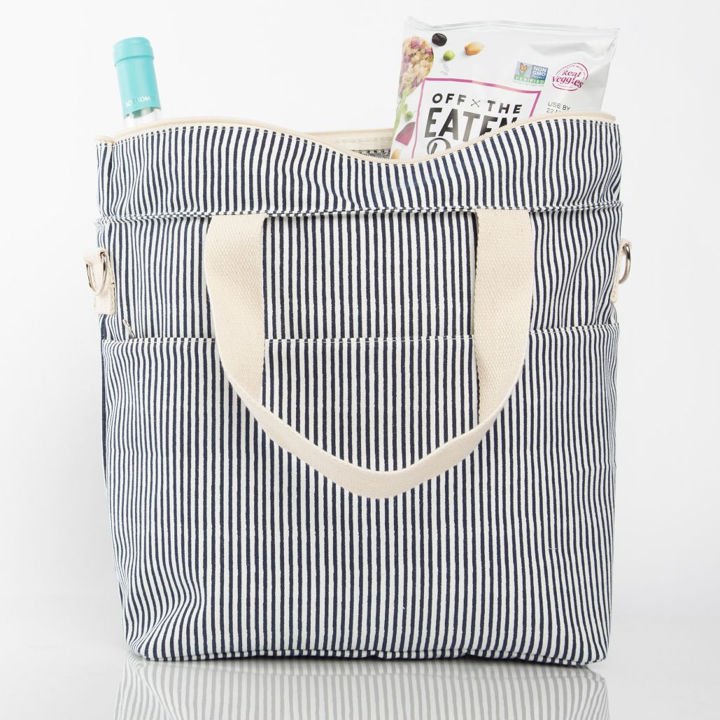 Premium Striped Cooler Bag - Navy & White Insulated Picnic Tote for Beach, Camping & Outdoor Adventures