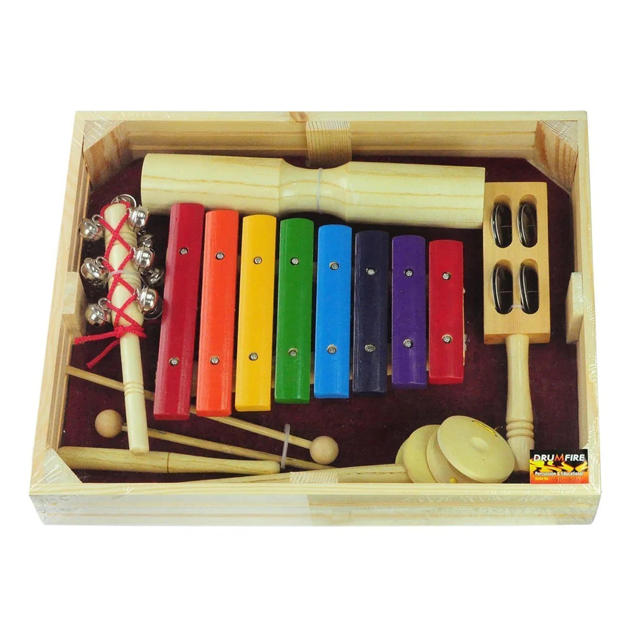 Drumfire 5-Piece Hand Percussion Set with Wooden Crate - Perfect for Live Performances, Music Classes & Home Jam Sessions