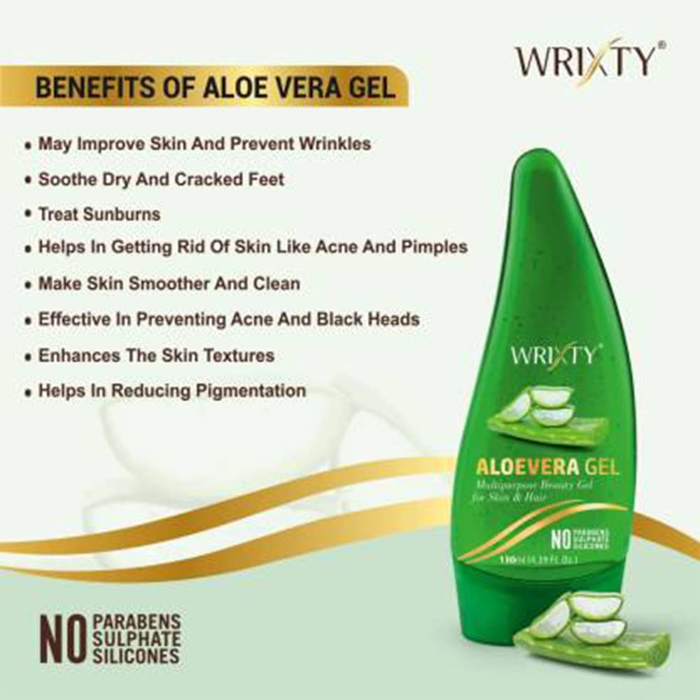 Wrixty Aloe Vera Gel for Face, Skin & Hair Care - 100% Natural, Paraben-Free, Silicone-Free, No Mineral Oil or Synthetic Fragrance - 130ml | Hydrating Moisturizer for Dry Skin, Sunburn Relief & Hair Conditioning