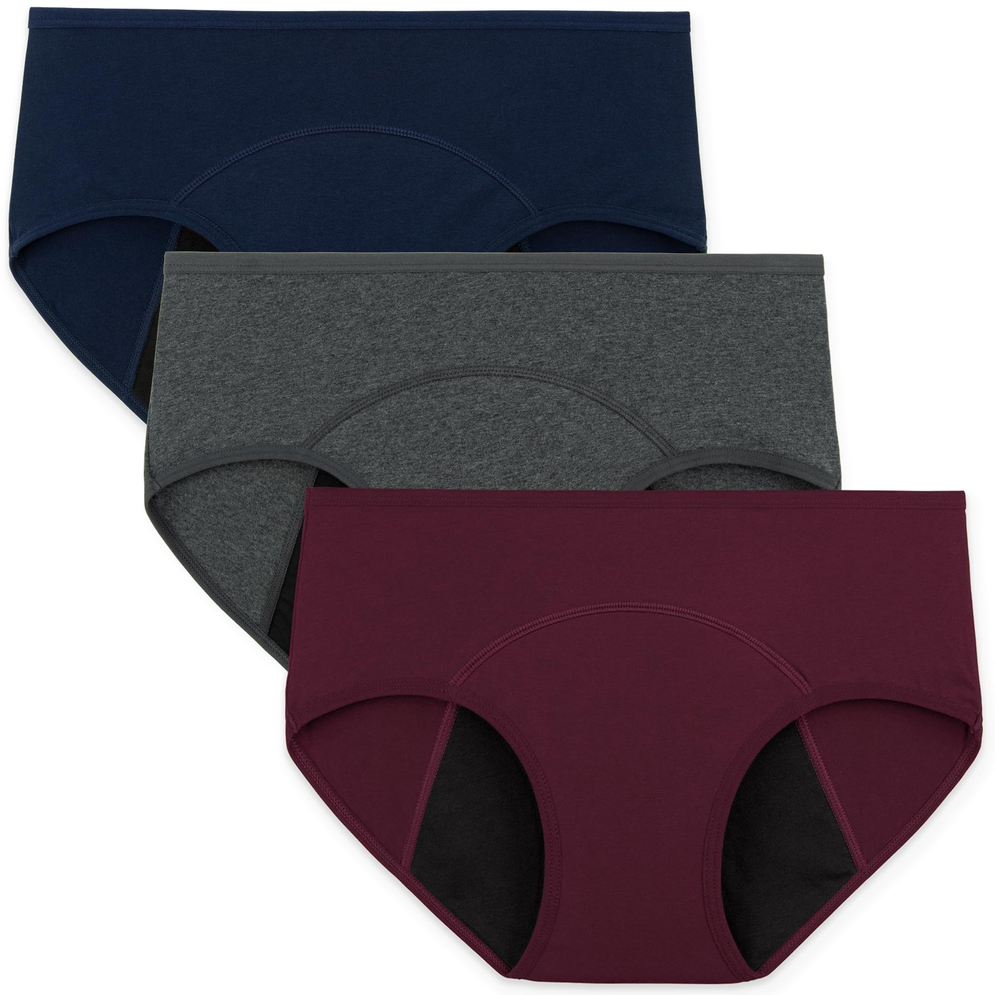 INNERSY Women's Hipster Period Underwear - 3 Pack Absorbent Leakproof Menstrual Panties for Teens & Postpartum | Comfortable Reusable Underwear for Light to Heavy Flow | Perfect for Overnight, Workout & Daily Use