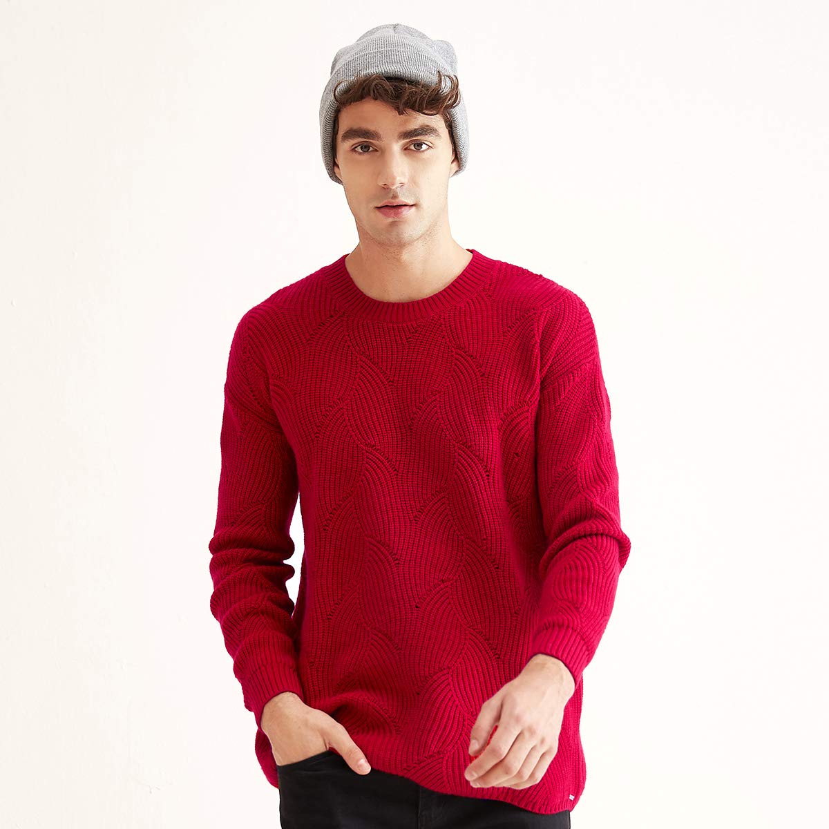 Premium Men's Cashmere Sweater - Soft Round Neck Christmas Red Pullover for Holiday Parties & Winter Fashion