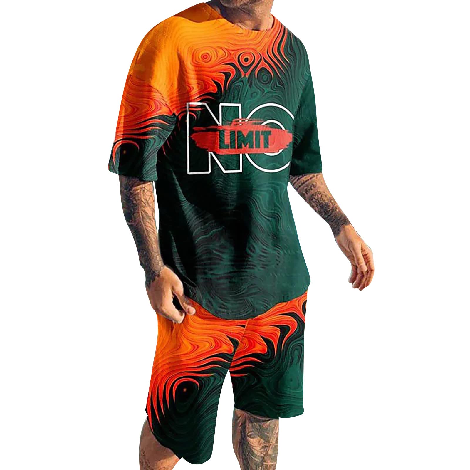 Men's 2-Piece Workout Tracksuit Set - Short Sleeve Muscle Tee & Classic Fit Sport Shorts | Gym, Running & Casual Athletic Wear | Sweat-Wicking Comfort with Drawstring Waist | Perfect for Training, Jogging & Lounge Wear