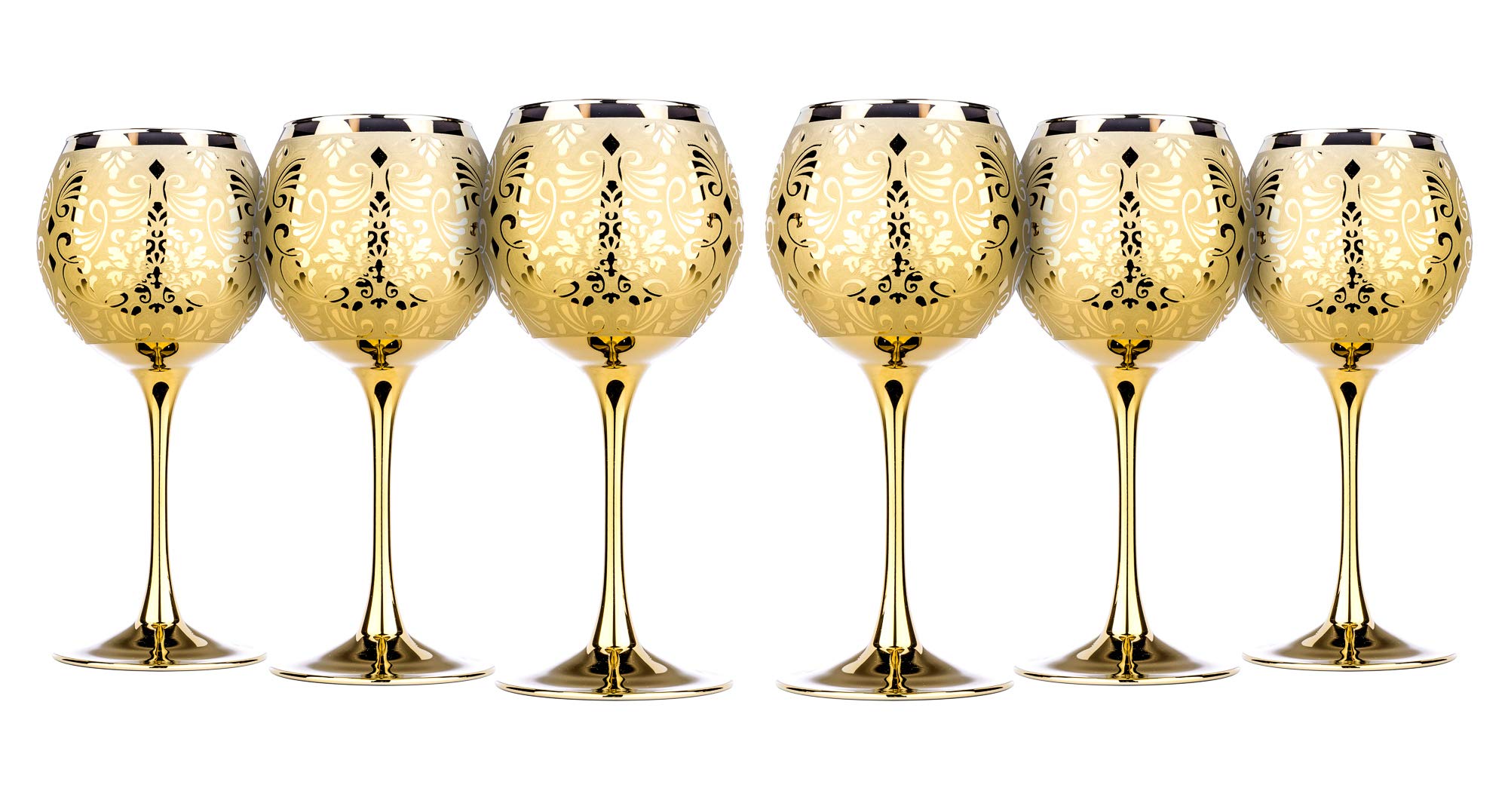 Premium Crystal Wine Glasses Set of 6 - 11oz (350ml) Modern Elegant Stemware for Parties, Weddings & Special Events - Golden Liberty Collection by WORLD GIFTS - Perfect for Dinner Parties, Anniversary Celebrations & Hosting Gifts