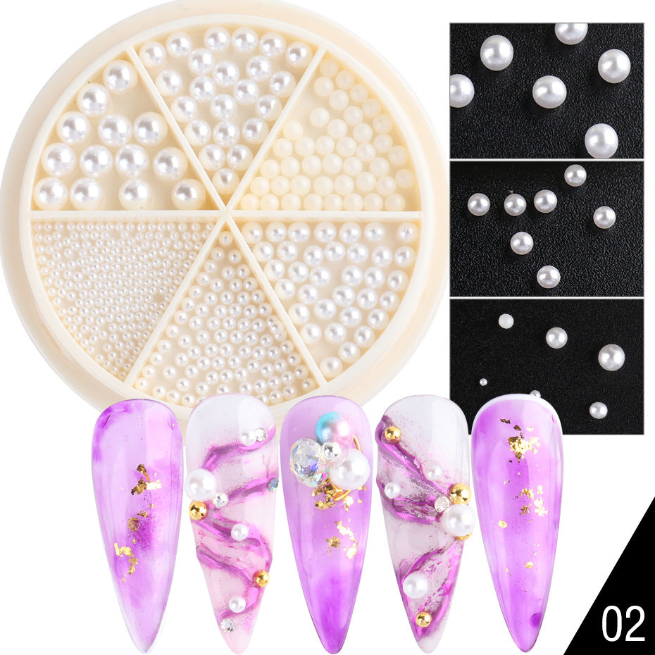White Pearls Nail Art Decoration Wheels - DIY Manicure Rhinestone Wheel for Nail Art Designs, Perfect for Bridal, Party & Salon Nail Decorations