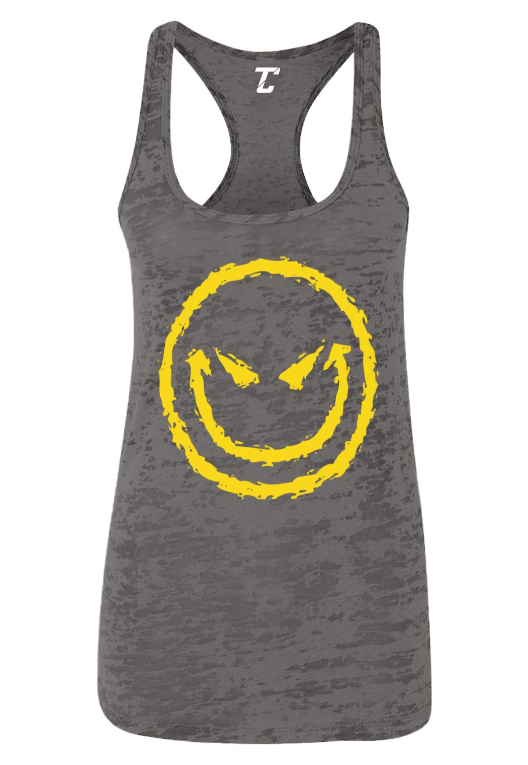 Evil Smile - Funny Badass Emoticon Women's Racerback Tank Top | Sarcastic Graphic Tee for Women | Perfect for Parties, Gifts & Casual Wear