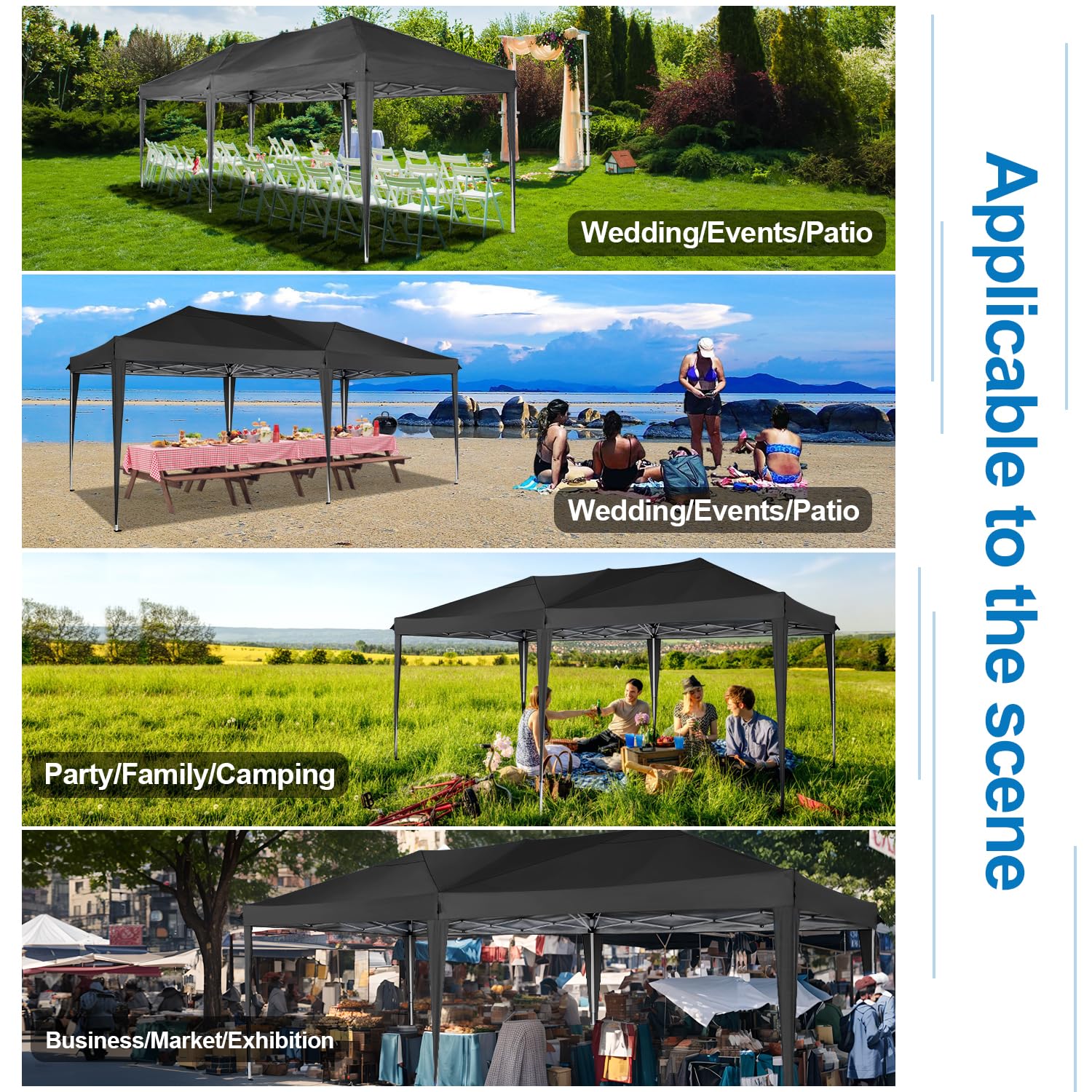 COBIZI 10x20ft Pop Up Canopy Tent - Waterproof Instant Shelter for Outdoor Events, Weddings, Parties & Commercial Use | Portable Gazebo for Backyard, Camping & Car Protection | Easy Setup Commercial Canopy