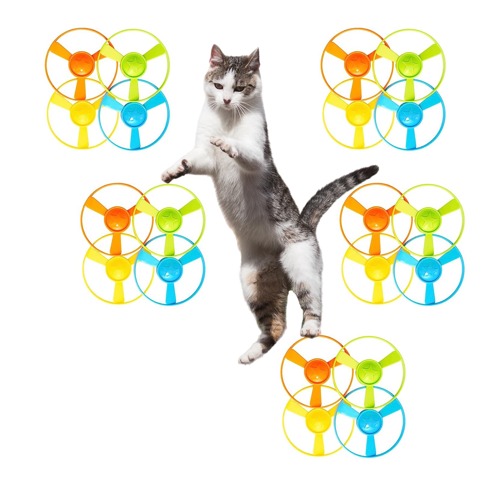 Interactive Cat Fetch Toys with 20 Colorful Flying Propellers - Kitten Training & Hunting Chase Toy for Indoor/Outdoor Play - Fun Exercise for Active Cats