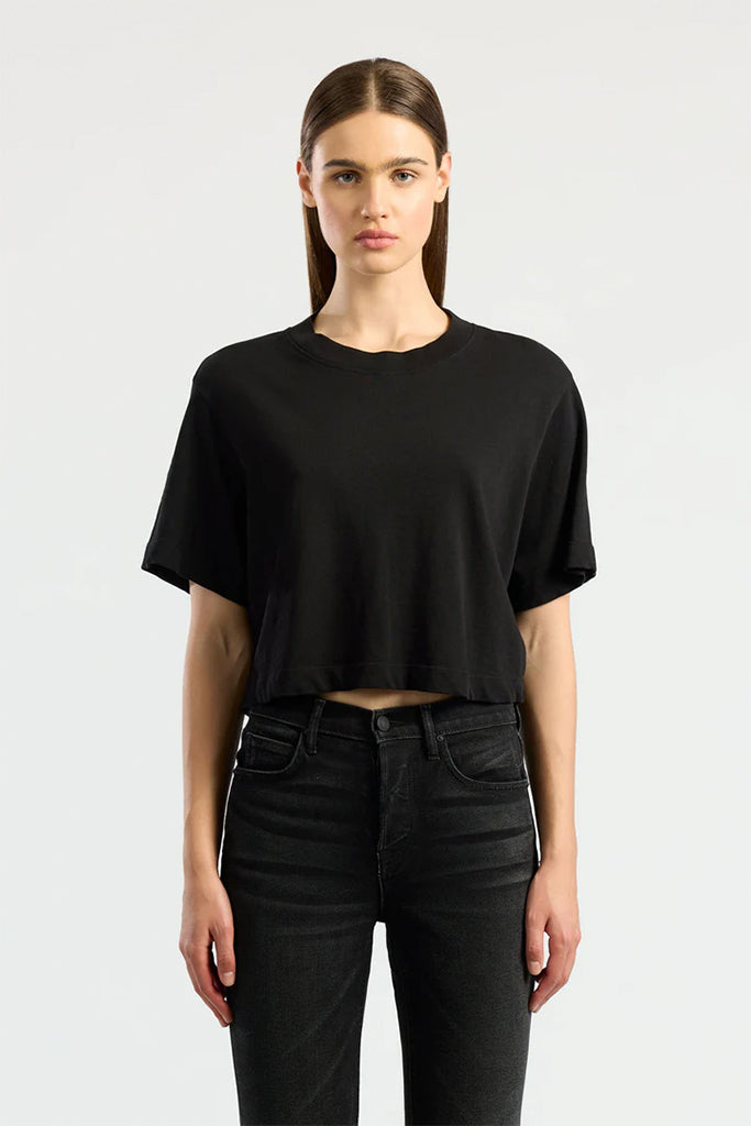 COTTON CITIZEN Tokyo Crop Tee - Jet Black Women's Short Sleeve T-Shirt | Soft Cotton Blend | Casual & Streetwear Outfit | Perfect for Summer, Travel & Everyday Wear
