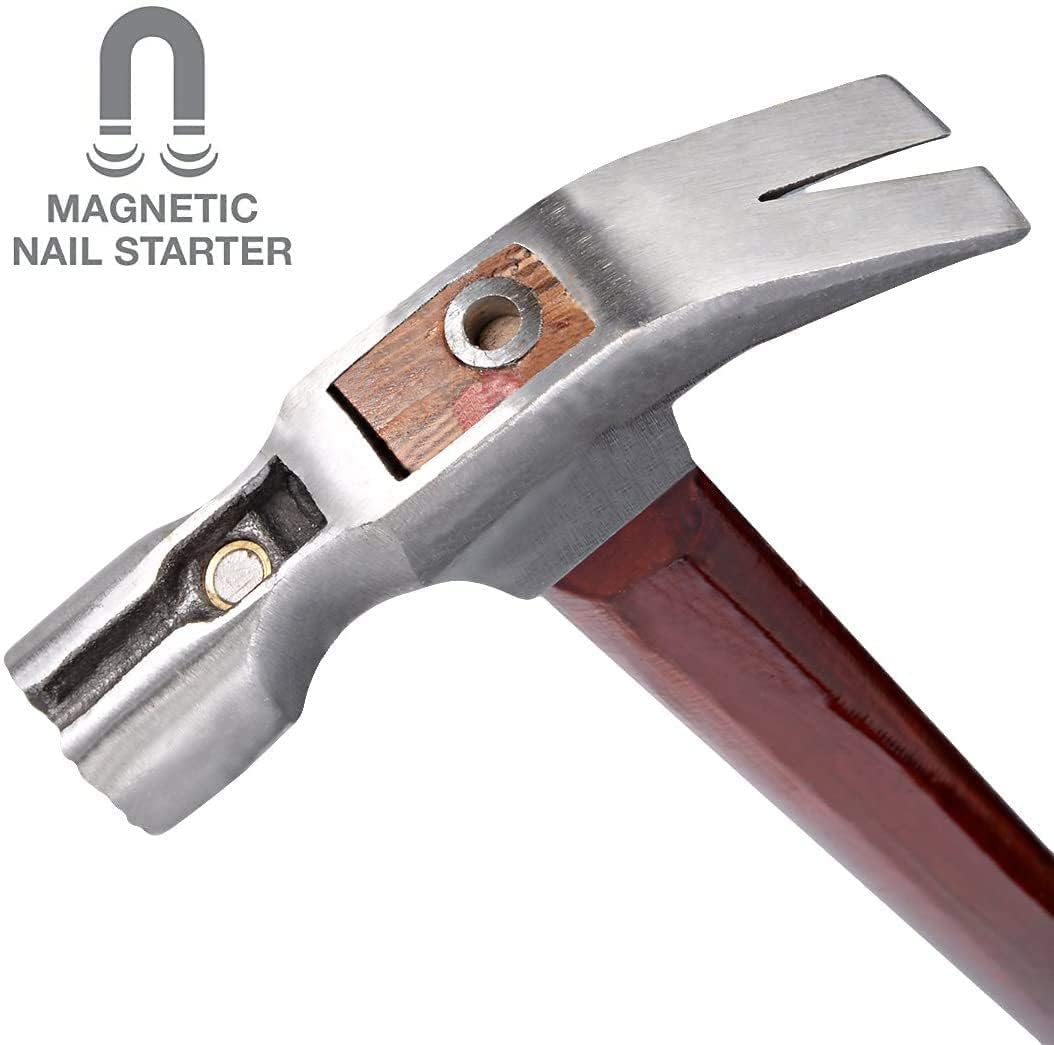 8.8oz Magnetic Anti-Slip Curved Claw Hammer with Wooden Handle - Heavy Duty Framing Tool for Carpentry, Construction & DIY Projects - Perfect for Nail Pulling, Woodworking & Home Repairs (1-Piece)