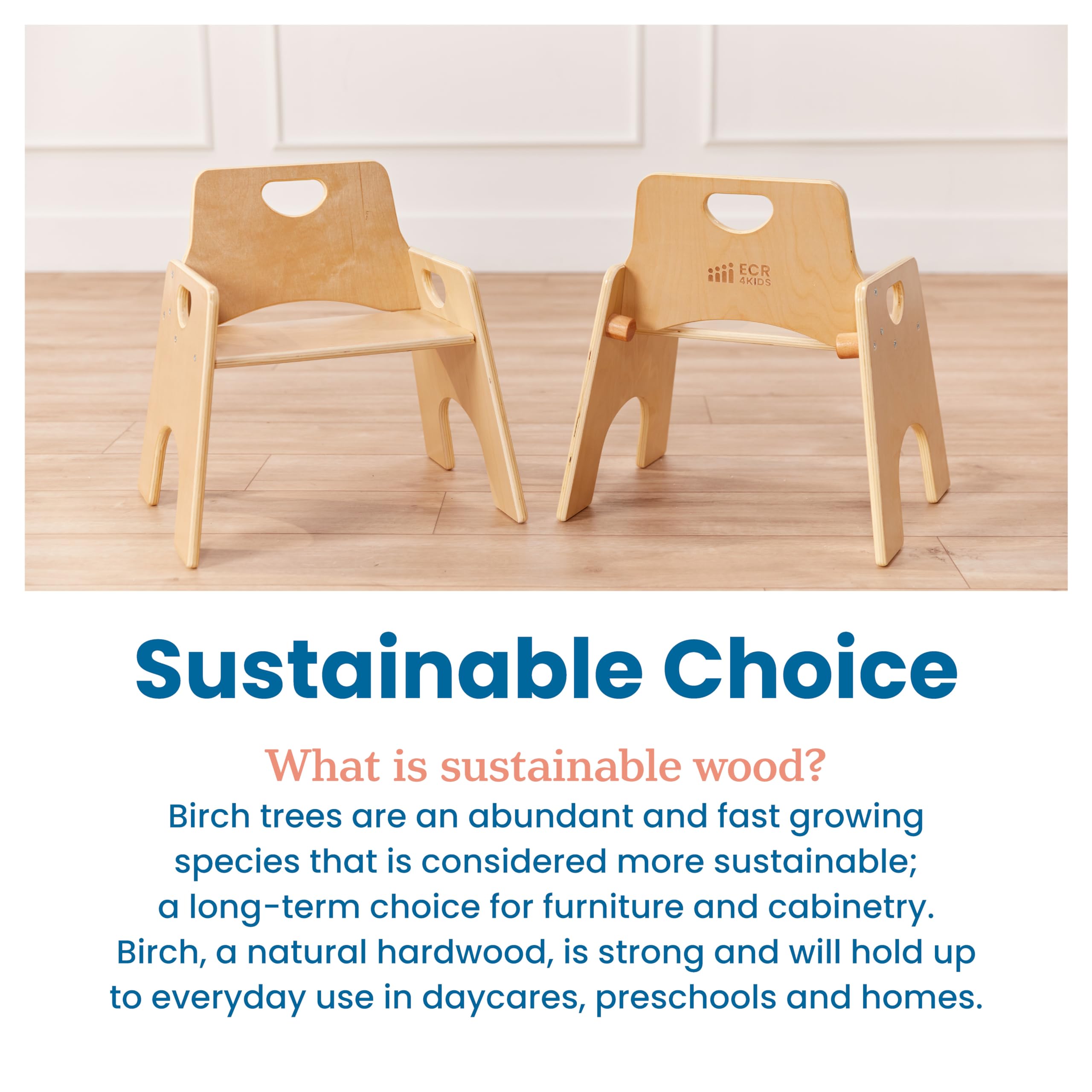 ECR4Kids Stackable Wooden Toddler Chairs for Kids - 10 Inch Natural Wood Children's Furniture Set of 2 - Perfect for Daycare, Preschool & Home Playrooms