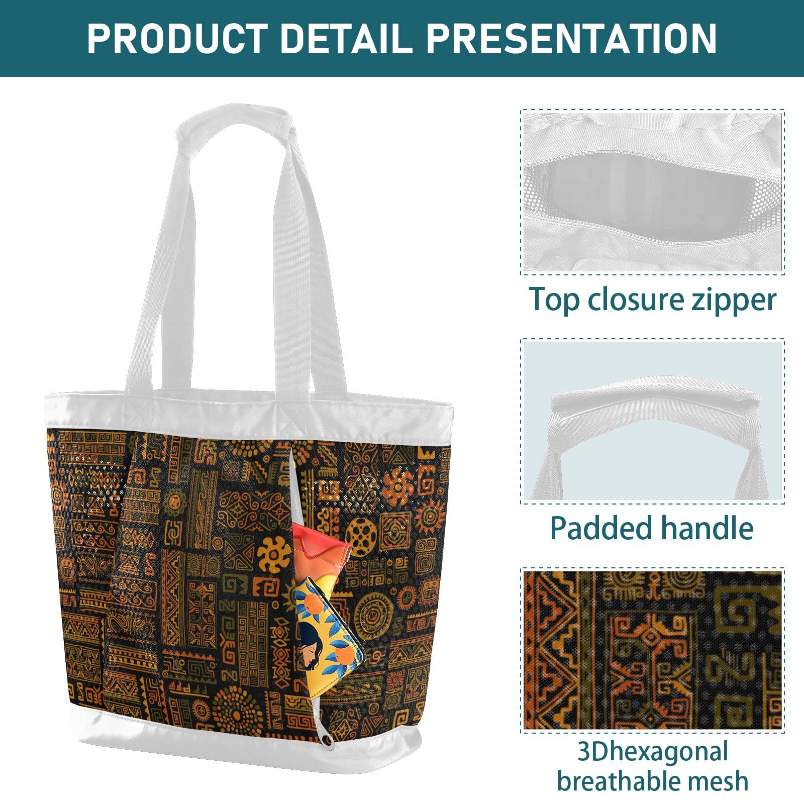 J JOYSAY Handmade Ethnic Mesh Beach Tote Bag - Large Woven Beach Bag for Women, Travel, Shopping & Gym | Perfect for Beach Vacations, Weekend Getaways & Daily Use