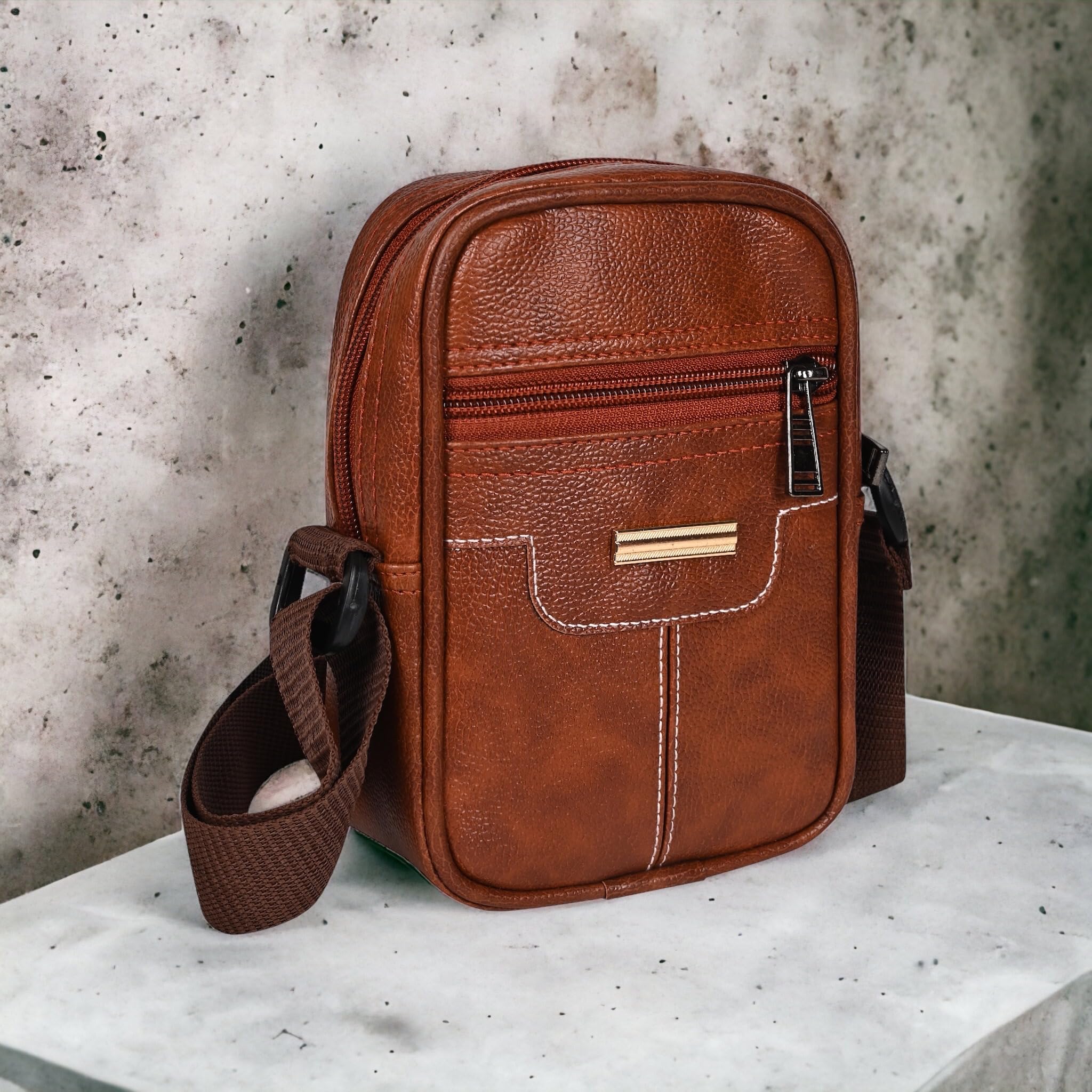 Premium Milan Leather Sling Bag for Men & Women - Small Crossbody Chest Bag with Mobile Pocket | Passport & Document Organizer | Ideal for Travel, Work & Corporate Gifts