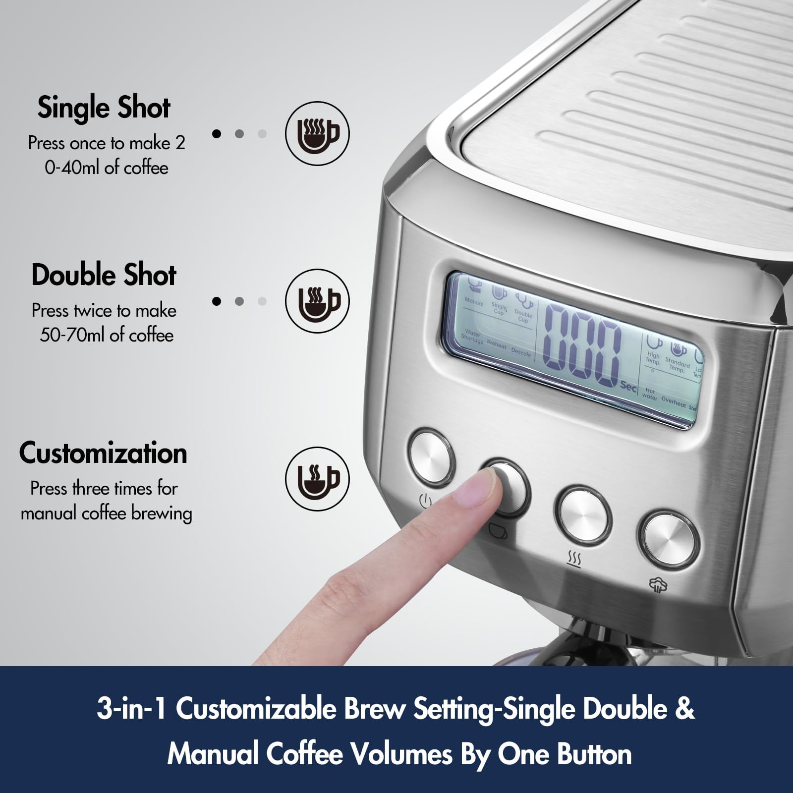 AMZCHEF 20 Bar Espresso Machine with Milk Frother & LCD Display - Adjustable Temperature Compact Coffee Maker for Home, Office, Gifts - Perfect for Morning Brews, Entertaining Guests, and Coffee Lovers