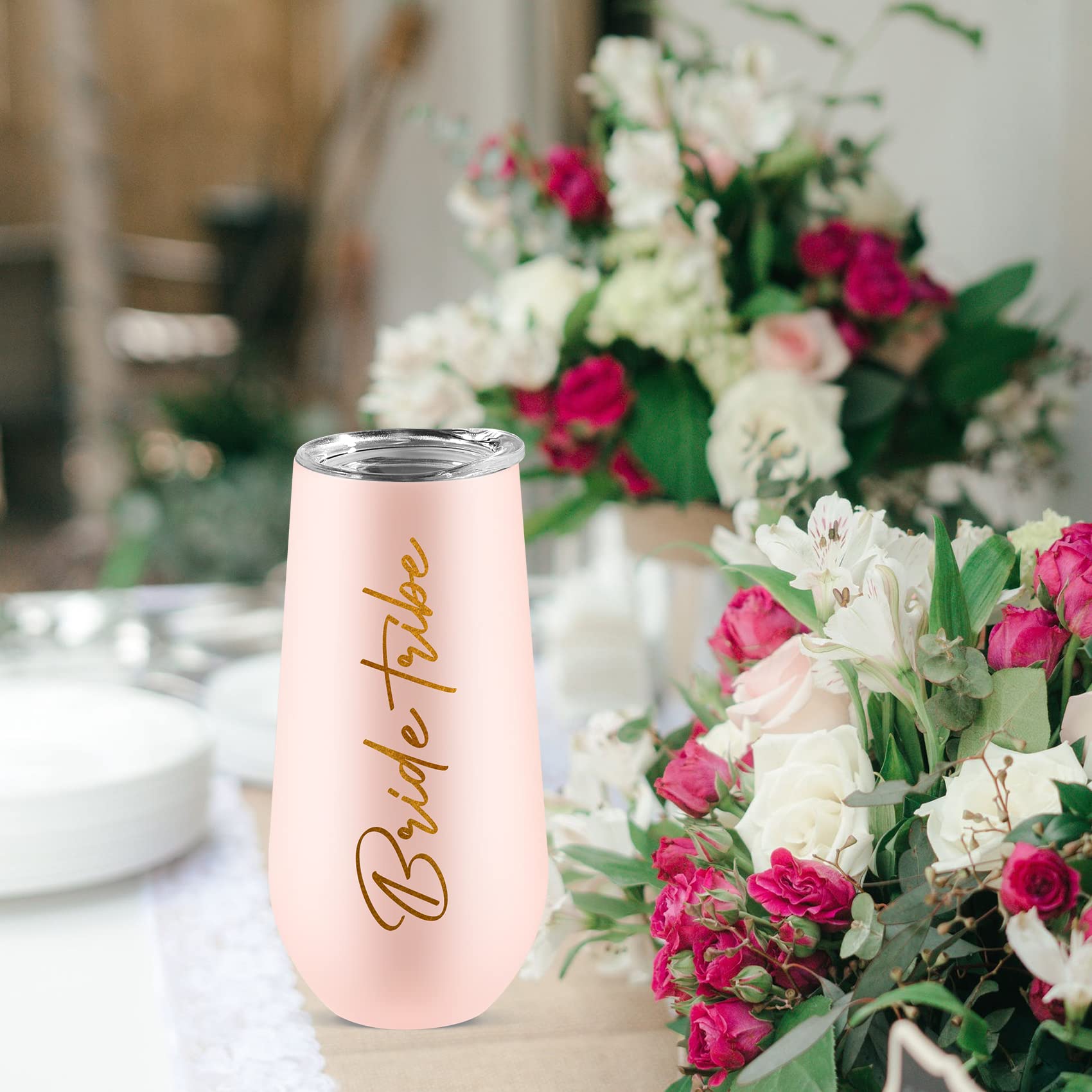 ELEGANTPARK Bride Tribe Gifts - 6oz Pink Champagne Flutes & Tumblers for Bridal Showers, Bachelorette Parties & Wedding Favors - Perfect for Celebrations, Toasts & Memorable Wedding Moments