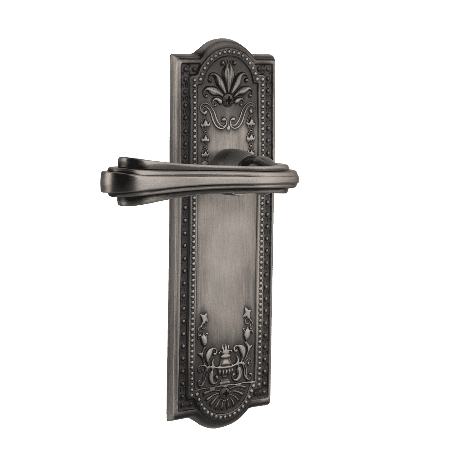 Antique Pewter Meadows Long Plate with Fleur Lever - Elegant Dining & Home Decor for Formal Dinners, Wedding Receptions & Vintage Table Settings