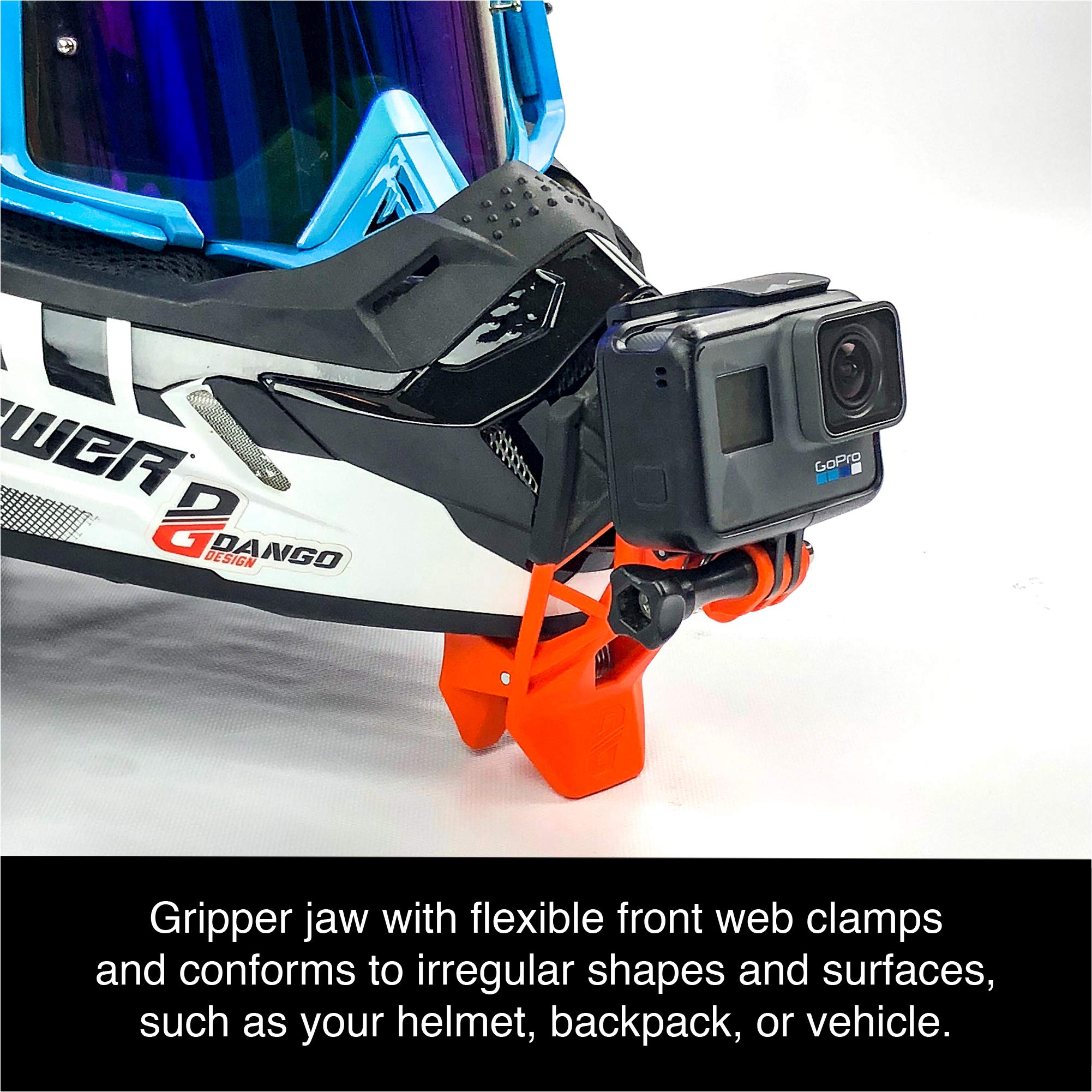 Dango Design Gripper Mount - Universal Clamp Mount for GoPro, Action Cameras - Motorcycle, Powersports Helmet Accessories - Stealth Black - Perfect for Adventure Sports, Vlogging & Outdoor Activities