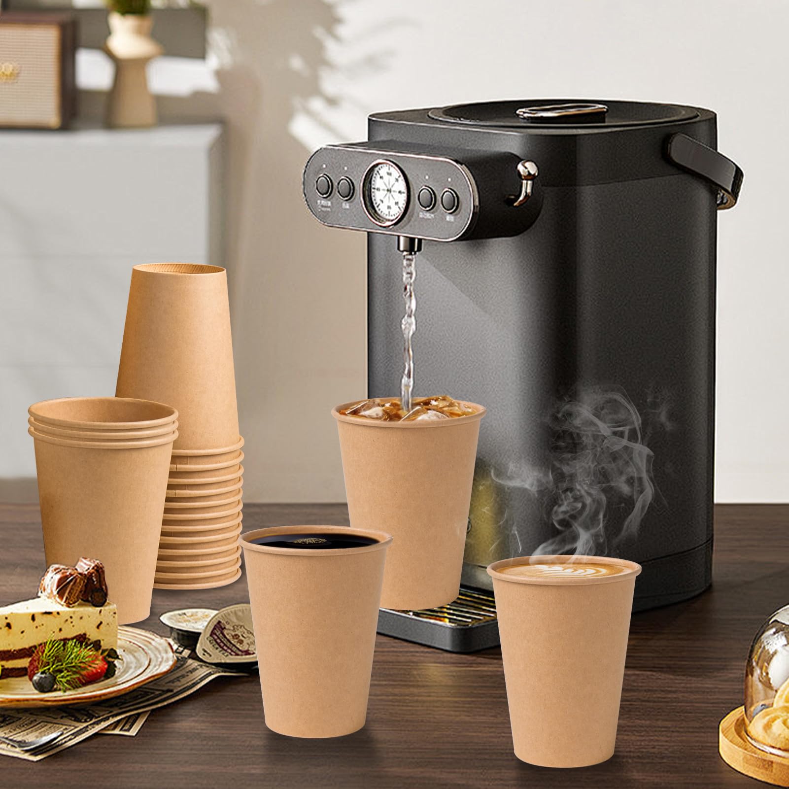 300 Pack 12 oz Unbleached Kraft Paper Cups | Eco-Friendly Disposable Coffee Cups for Hot & Cold Beverages | Thickened Design for Parties, Home, Cafes, Bistros & Offices | Perfect for Morning Coffee, Office Meetings & Outdoor Events (Brown)