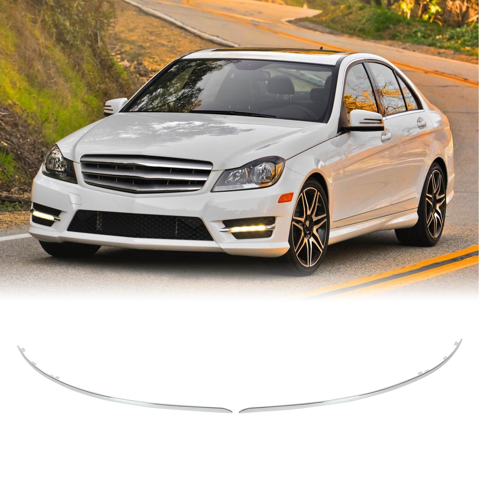 ABS Chrome Plated Rear Bumper Molding Trim Pair (2048851021) - Replacement for Mercedes C230 C300 C350 with Sport Package | Perfect for Car Restoration & Accident Repair