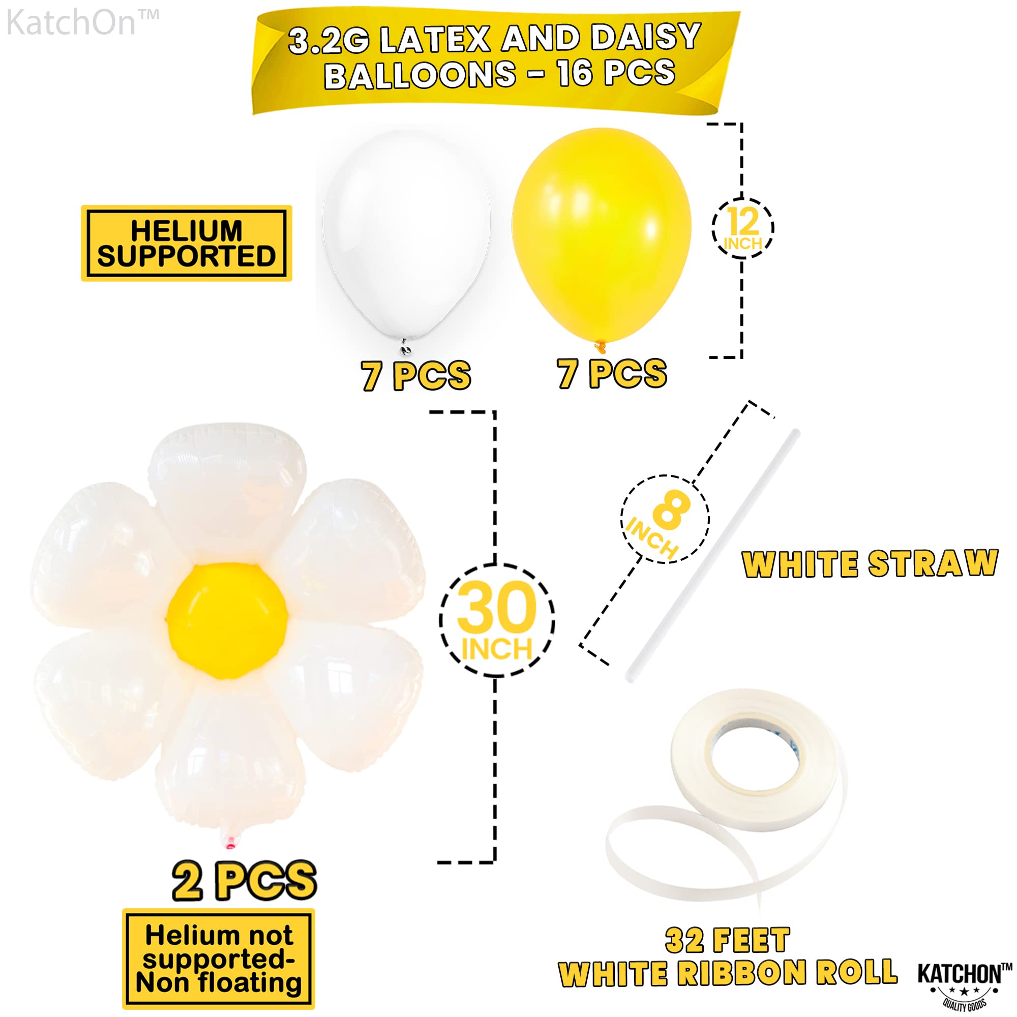 KatchOn 30 Inch Giant Daisy Balloons Decor Set - Large Flower Balloons for Birthday Party, Baby Shower, Wedding, Bridal Shower & Spring Decorations | Daisy Balloon Garland, Groovy Party Decor, Floral Balloon Arrangement