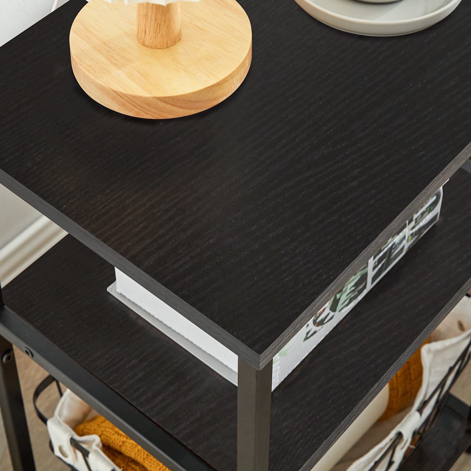 IBUYKE 3-Tier Industrial Side Table with Storage Shelf - Small End Table Nightstand for Bedroom, Living Room, Hallway - Black (UTMJ402B) | Perfect for Compact Spaces, Coffee Table Alternative & Bedside Organizer
