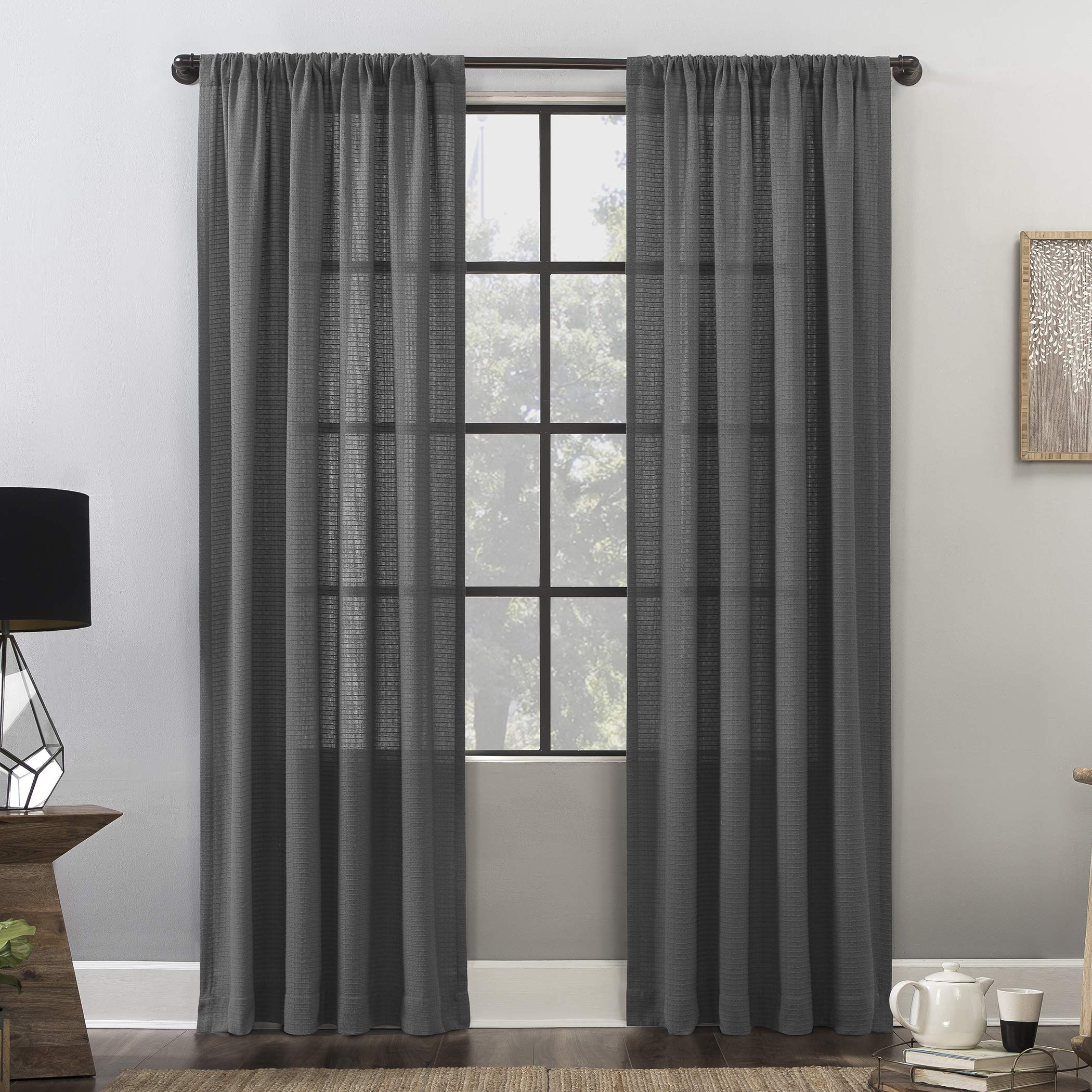 52 x 96 Inch Gray Waffle Texture Window Curtain Panel - Hypoallergenic, Pet Friendly & Dust Resistant for Living Room, Bedroom & Home Decor