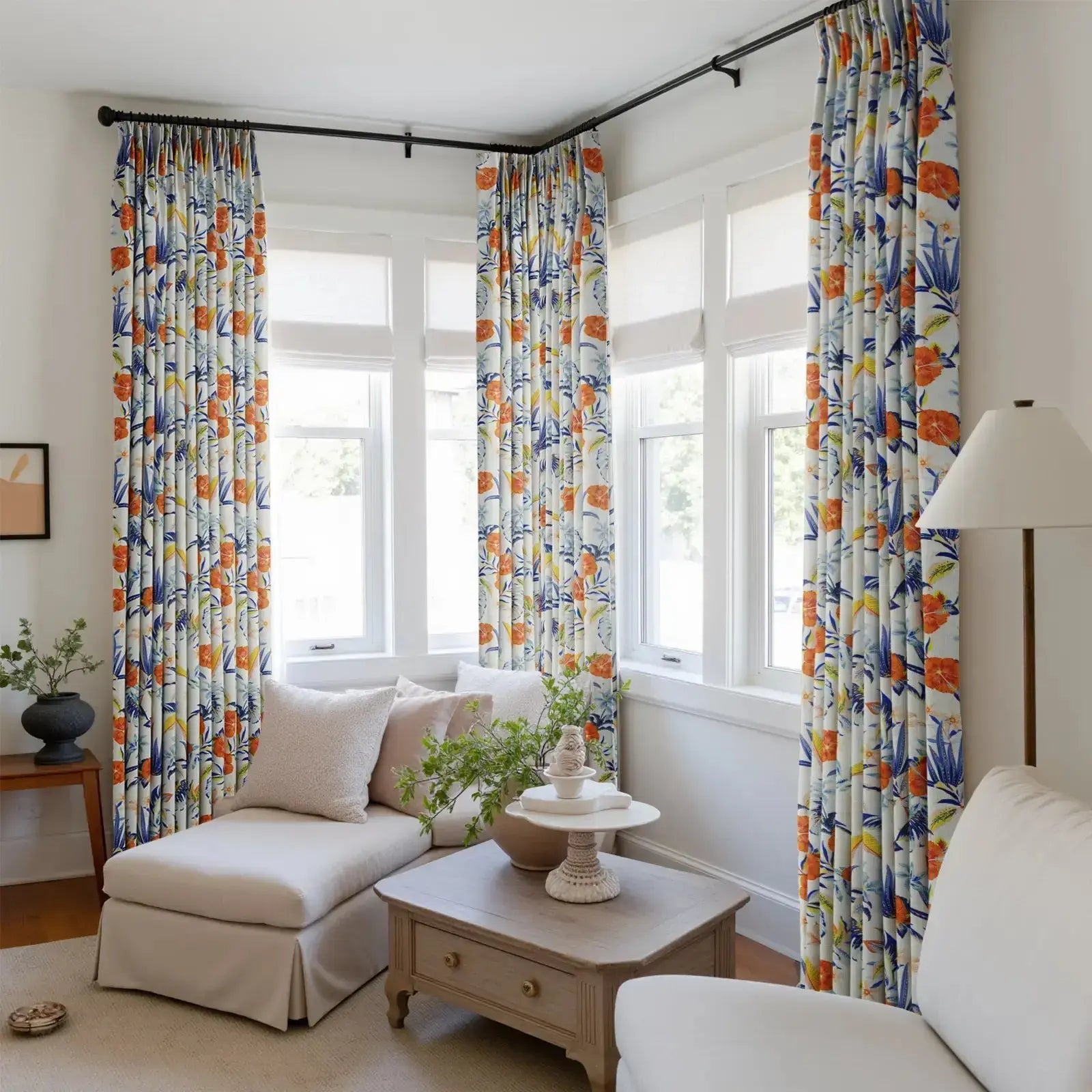 Bohemian Botanical Pleated Drapery Curtains - 52 Inch Width - Elegant Boho Home Decor for Living Room & Bedroom