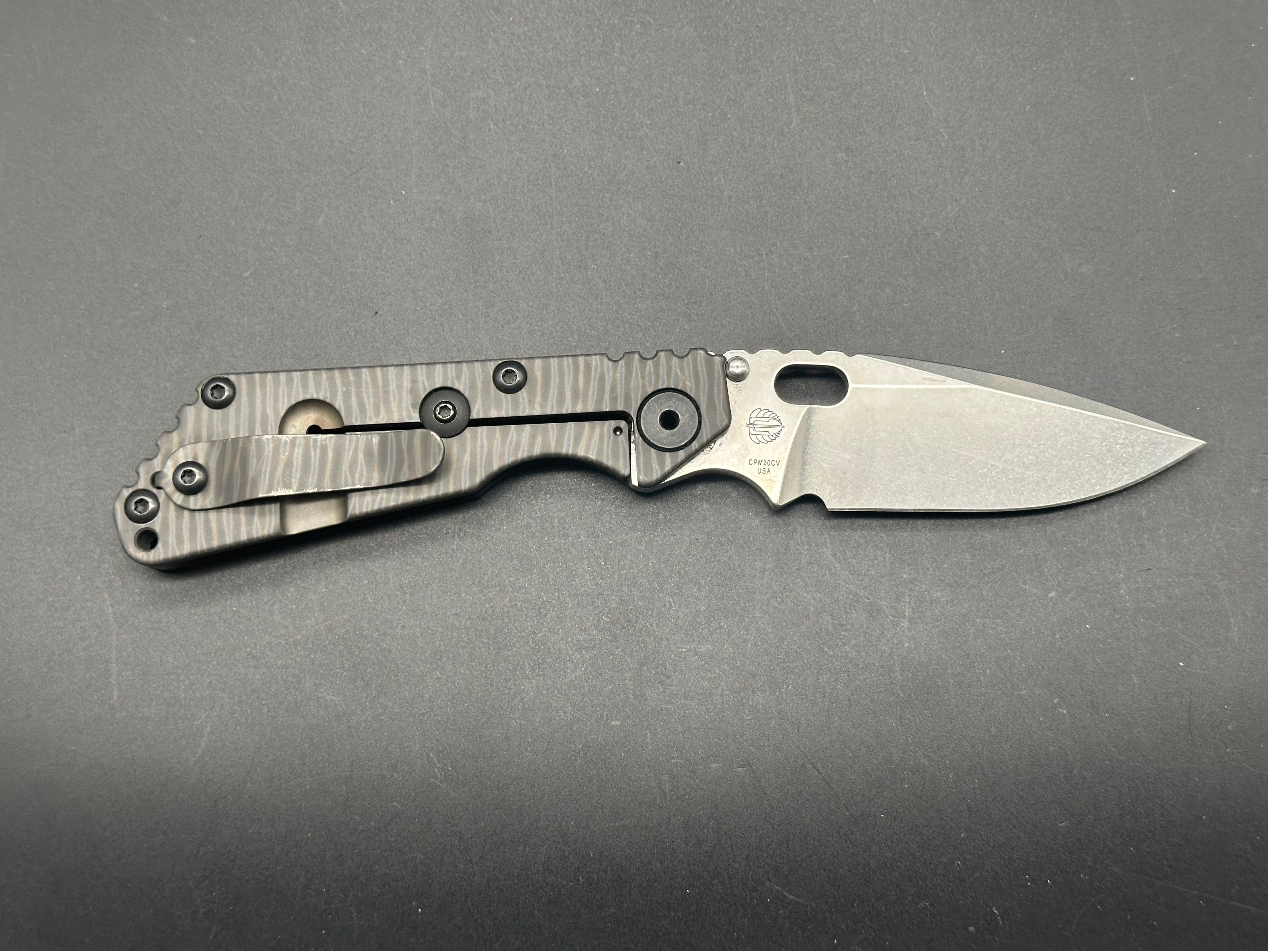 Strider SNG Knife with Logo - Black Aluminum & Flamed Titanium Handle - CPM20CV Steel Blade - EDC Tactical Folding Knife for Outdoor, Camping, and Survival