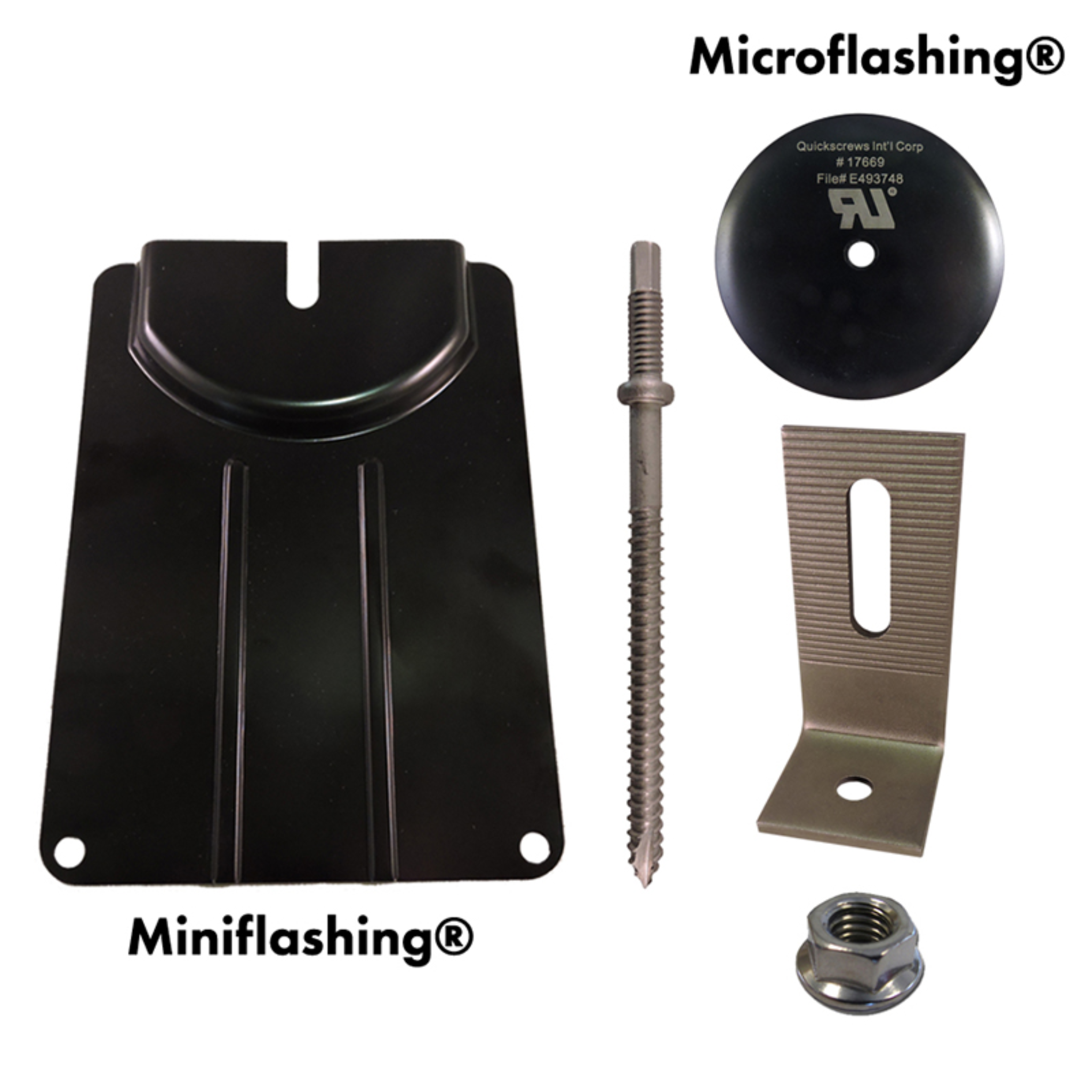 QuickBOLT QB1 Low Profile Roof Mount Kit - 3 Micro & Mini Flashing with Stainless Steel L Foot & Flange Nuts (17667DF) - Perfect for Solar Panel Installation, Metal Roofing & RV Roofing Projects