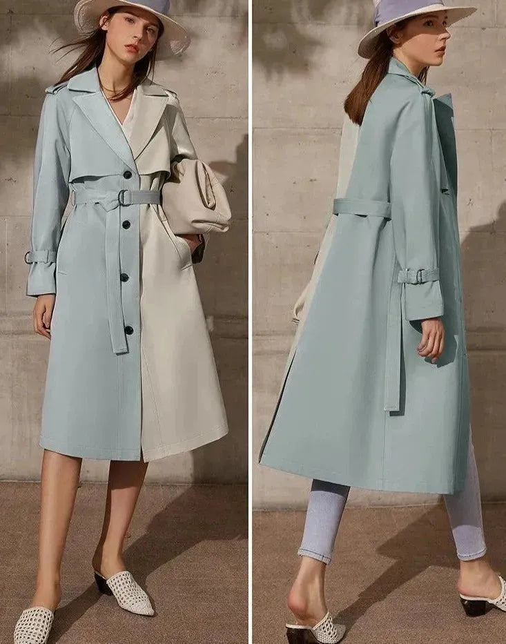 Women's Stylish Lapel Patchwork Trench Coat - Fashionable Long Jacket for Fall & Winter | Perfect for Office, Dating & Outdoor Activities