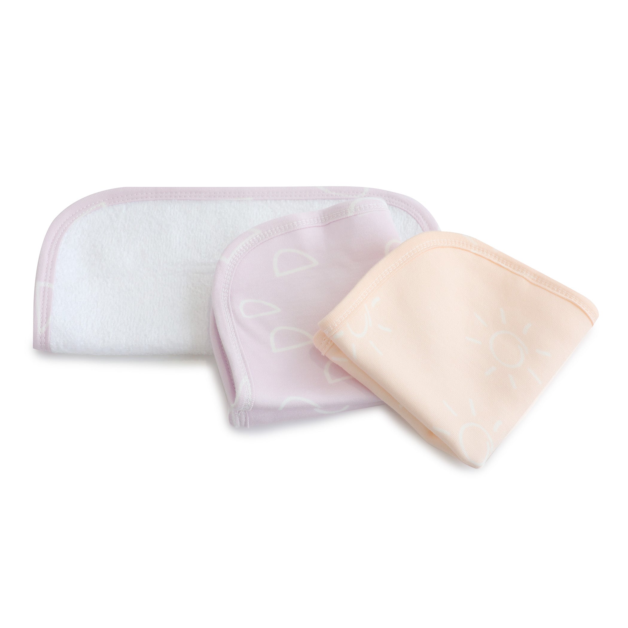 Nordic 3-Pack Wash Cloths - Soft Dusty Peach & Lilac Cotton Face Towels for Bath, Spa, and Gentle Skin Care