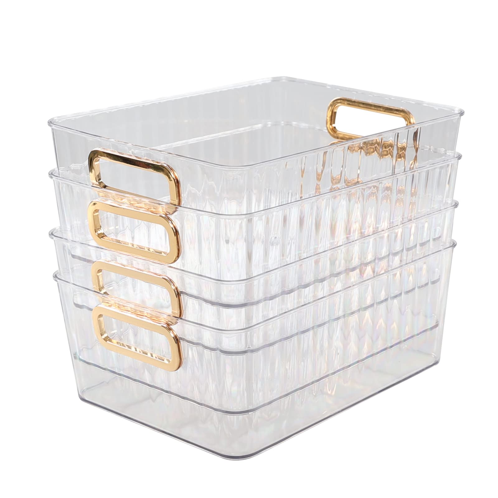 Ortodayes Clear Pantry Organizer Baskets with Handles - Set of 4 for Kitchen Storage, Fridge Organization & Cabinet Decluttering | Perfect for Fruits, Vegetables, Snacks and Pantry Items
