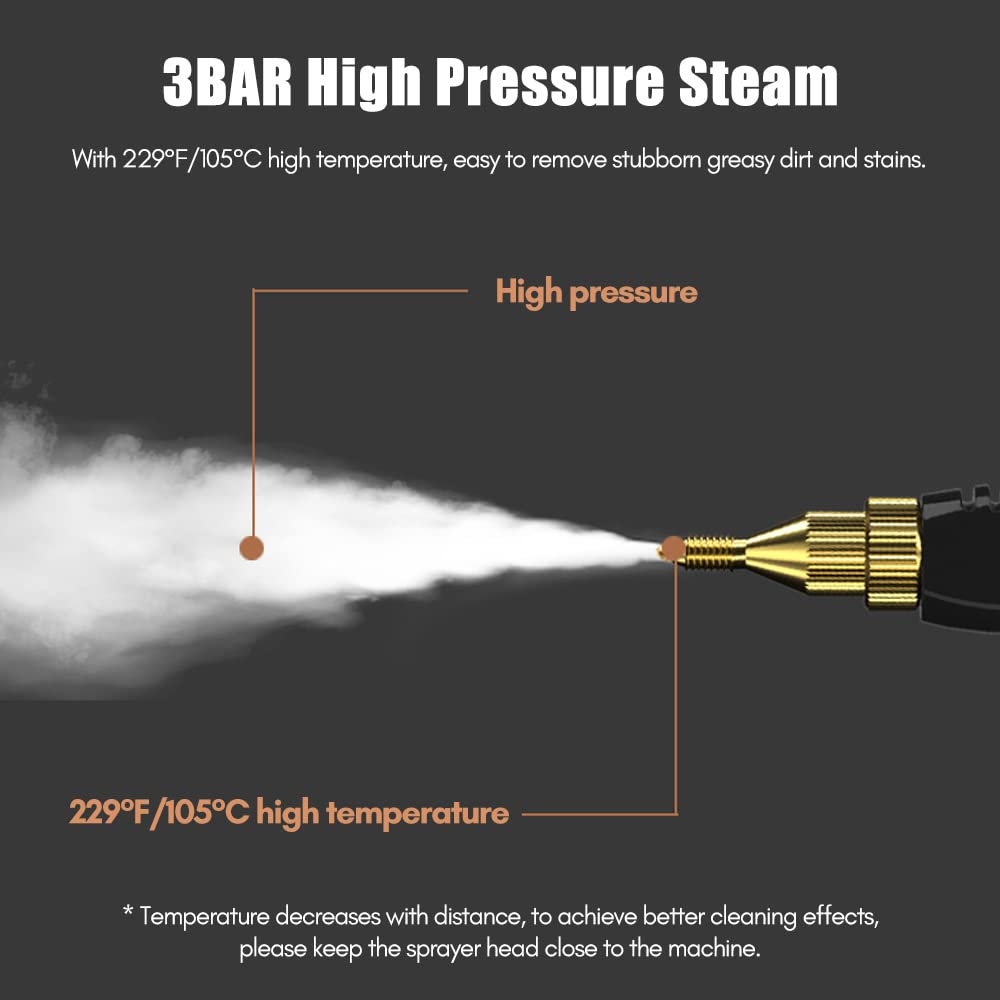 2500W Portable Handheld Steam Cleaner - High Temperature Pressurized Steam Cleaning Machine with 5 Brush Attachments for Kitchen, Bathroom, Car, Furniture & Floor Cleaning | Perfect for Deep Cleaning Grout, Upholstery, Tiles & Hard Surfaces (Orange)