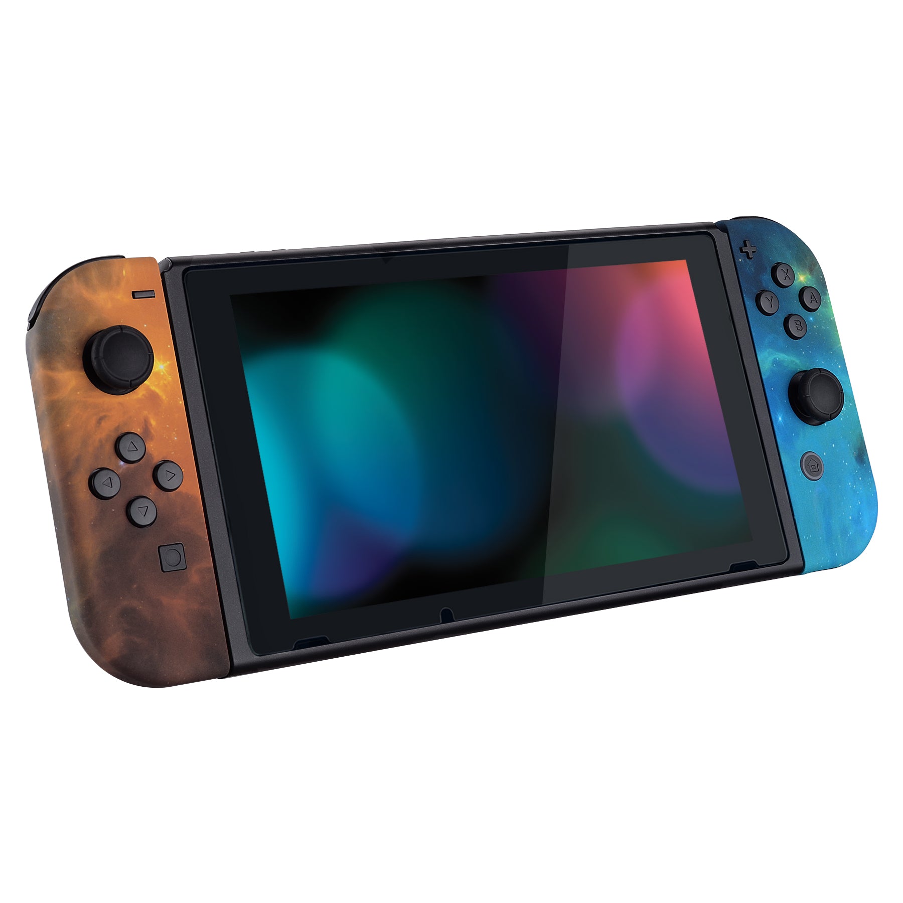 eXtremeRate Soft Touch Grip Gold Star Universe Back Plate Replacement Shell for Nintendo Switch & Joy-Con Controllers - Full Set Buttons, DIY Custom Housing for NS Console - Perfect for Gaming, Travel & Home Entertainment