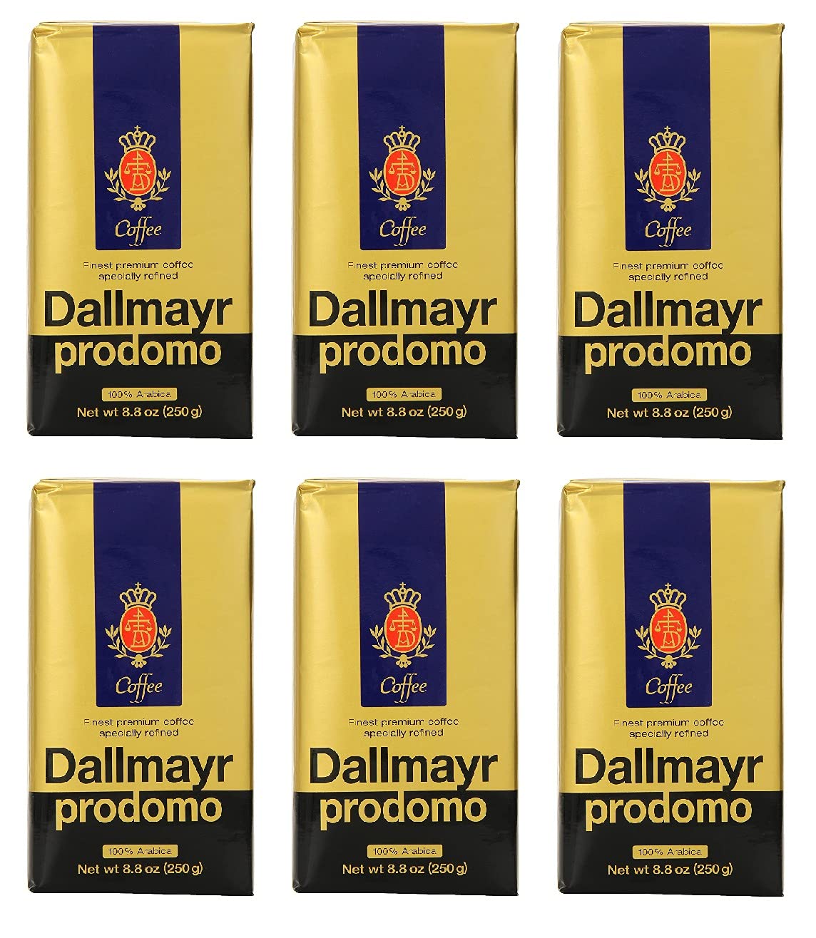 Dallmayr Prodomo Ground Gourmet Coffee - 8.8-Ounce Vacuum Pack (6-Pack) | Premium German Coffee for Home, Office & Gifts | Perfect for Espresso, Drip Coffee & French Press