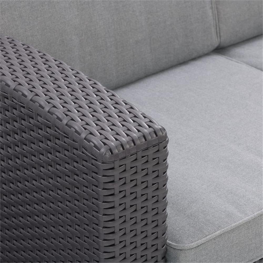 Premium Black Wicker Rattan 6-Piece Patio Sectional Set with Gray Cushions - Outdoor Furniture for Lakefront, Garden, Backyard & Poolside Relaxation