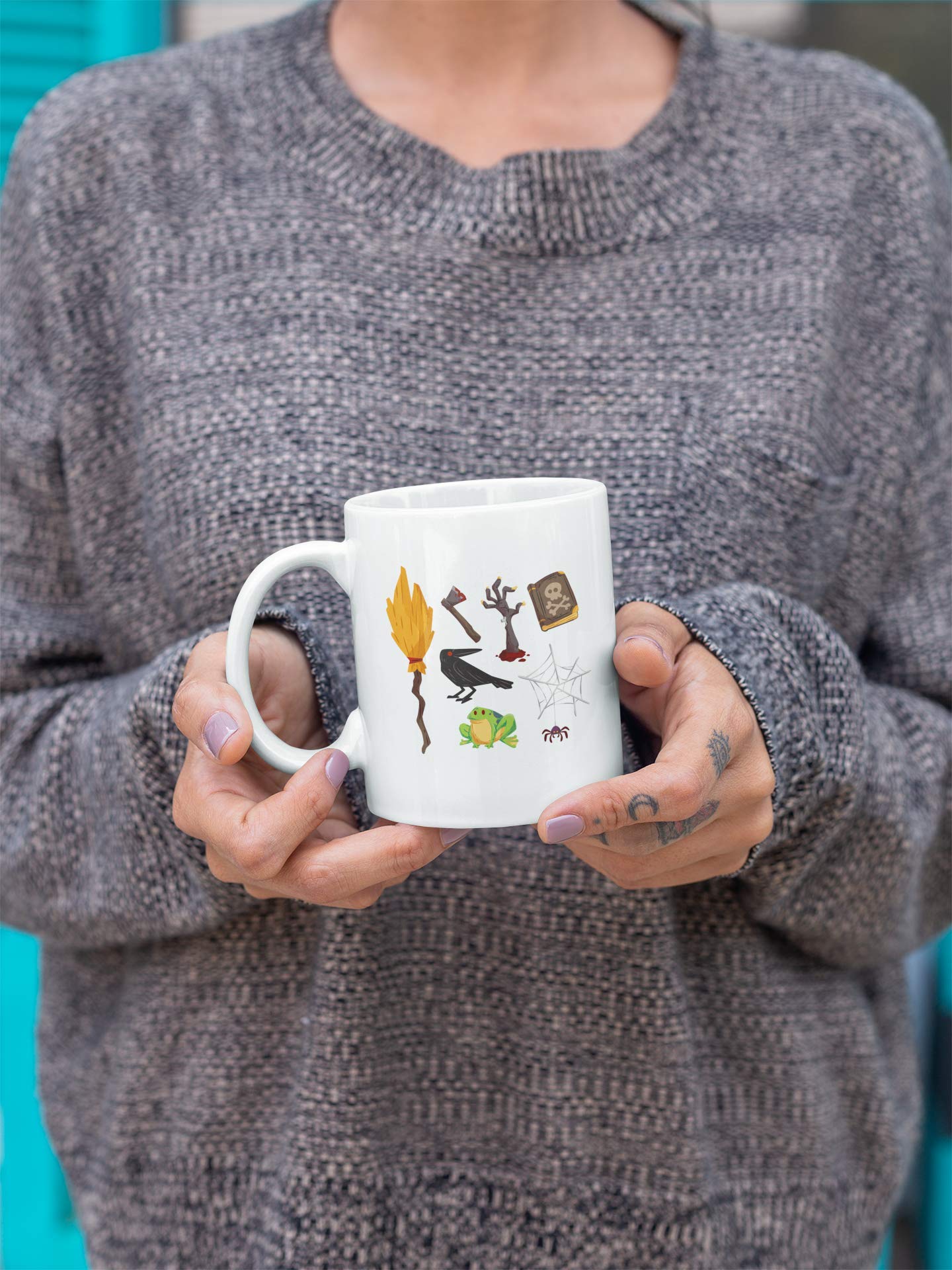 Halloween Coffee Mug 15oz - Cute Ghost & Pumpkin Design Ceramic Tea Cup for Men & Women - Perfect for Halloween Decor, Office Use & Gift Giving
