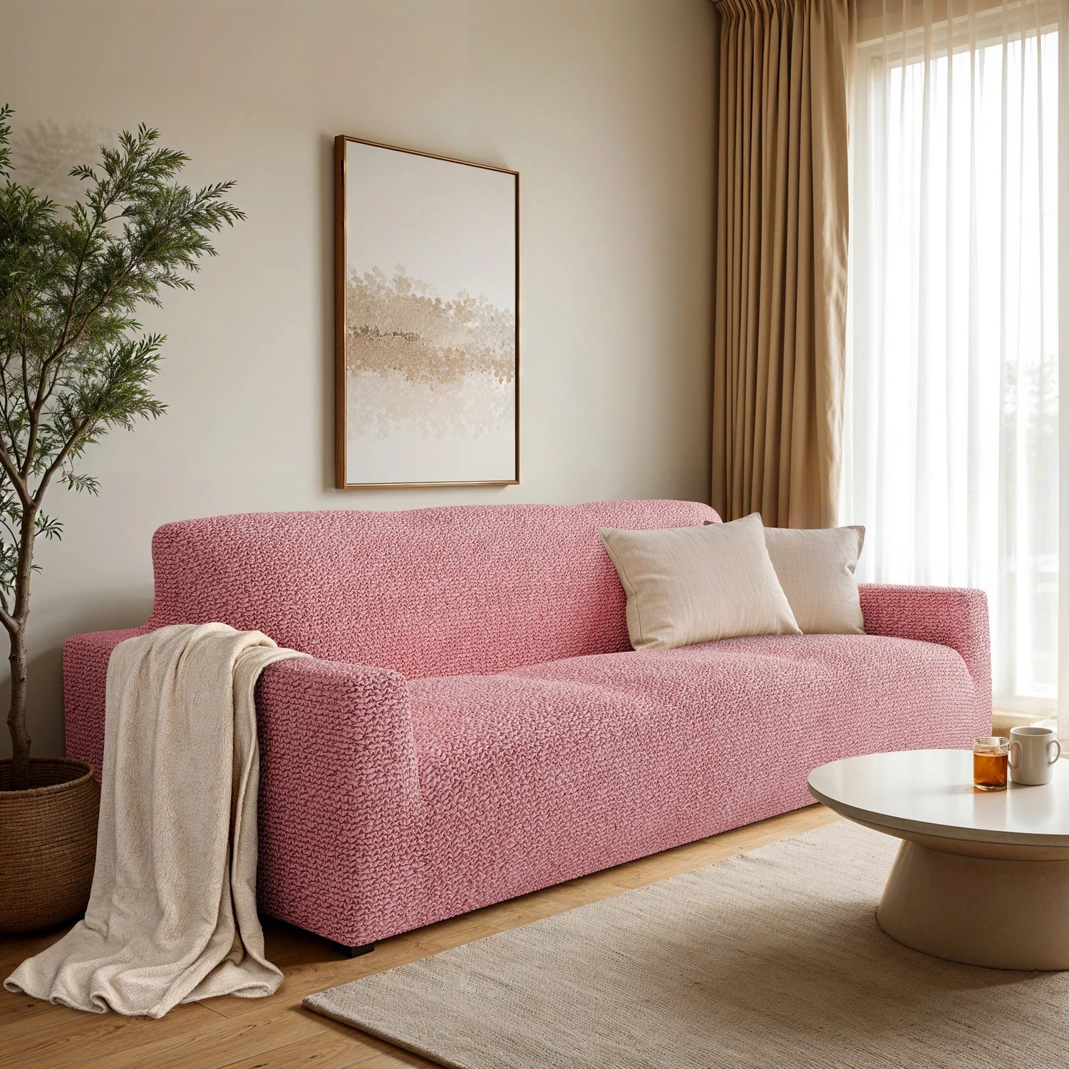 3 Seater Sofa Slipcover - Microfiber Fabric Stretch Couch Cover for Living Room, Home Decor & Furniture Protection