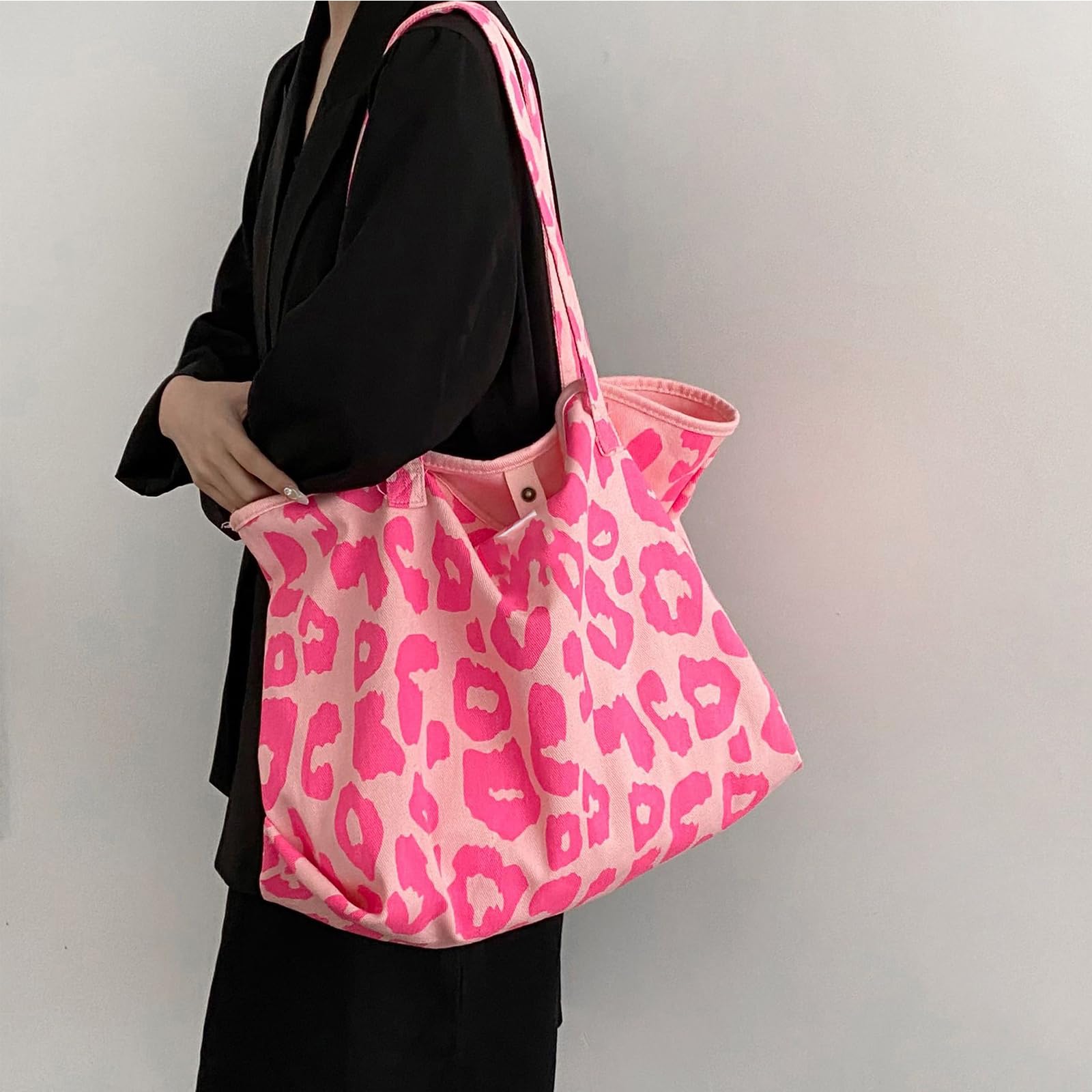 Yooamz Large Canvas Tote Bags for Women - Stylish Leopard Print Shoulder Bag | Durable Casual Handbag for School, Work, Shopping & Travel | Perfect as Eco-Friendly Grocery Bag, Beach Tote & Everyday Carry