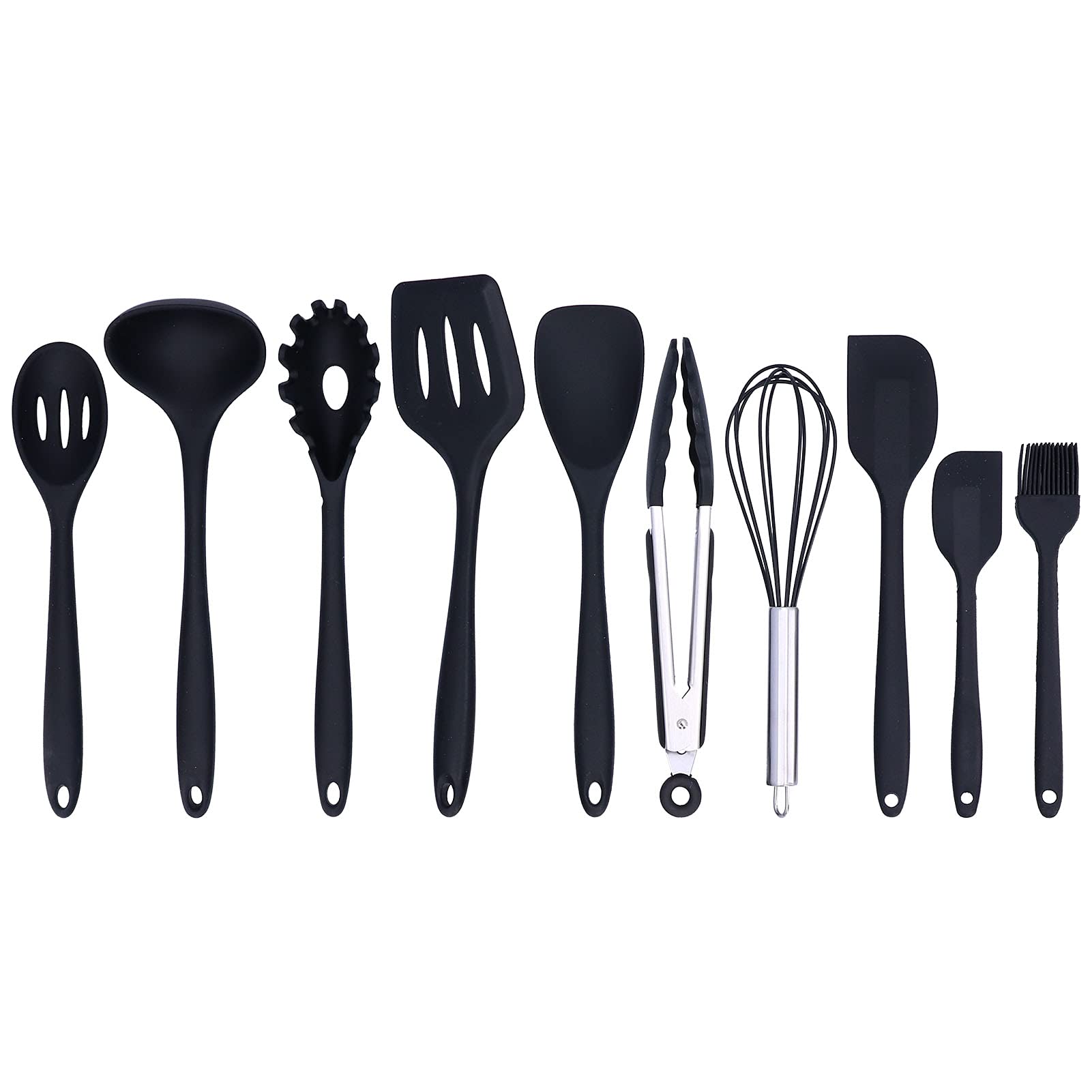 Premium 10-Piece Silicone Kitchen Utensil Set - Non-Stick Spatula, Spoon, Eggbeater & Brush - Heat-Resistant Cooking Tools for Baking, Frying & Everyday Meal Prep (Black)