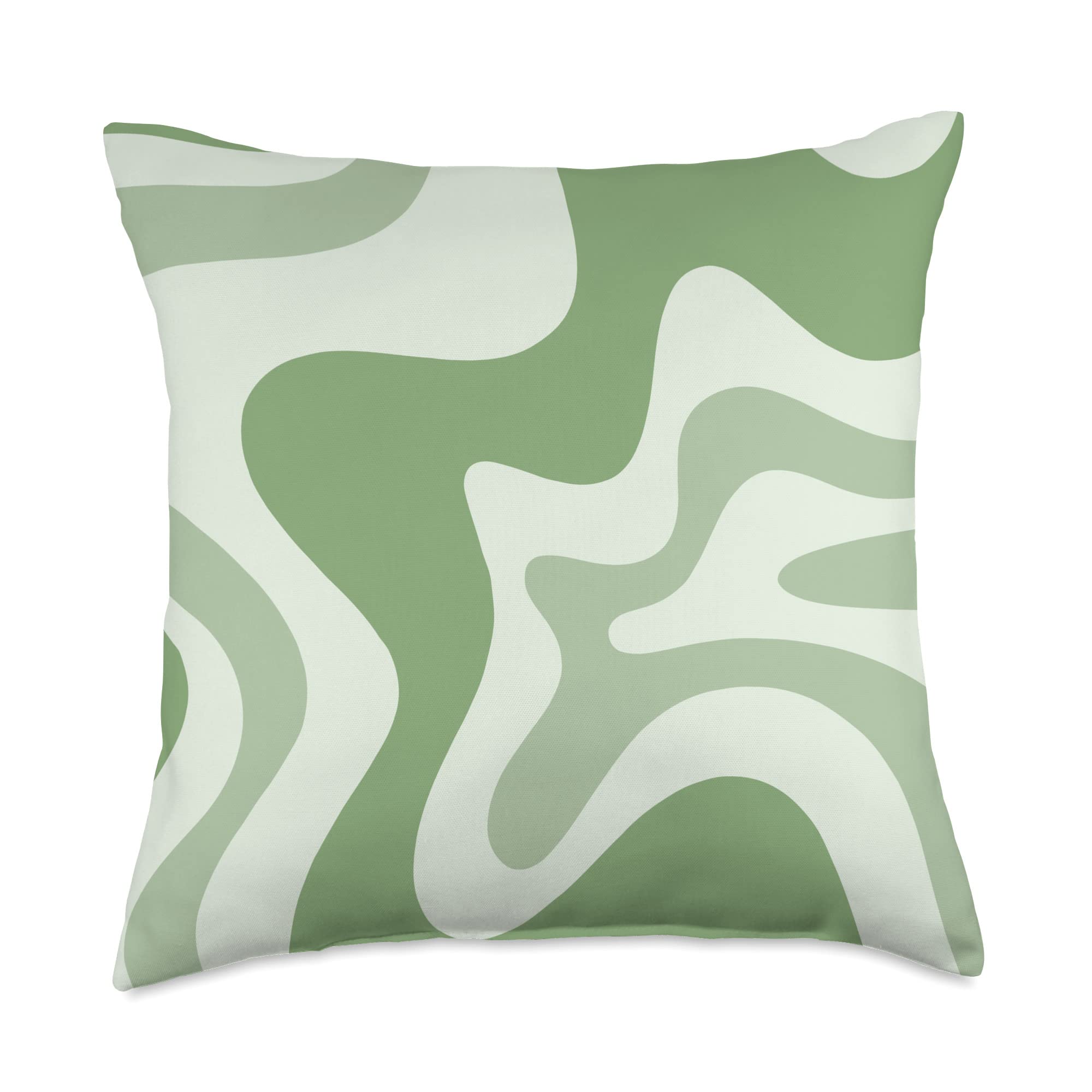 Retro 60s 70s Y2K Aesthetic Liquid Swirl Throw Pillow - 18x18 Inch Multicolor Sage Green Indie Decor by HVC Studio | Perfect for Boho Bedroom, Vintage Living Room & Aesthetic Home Decor