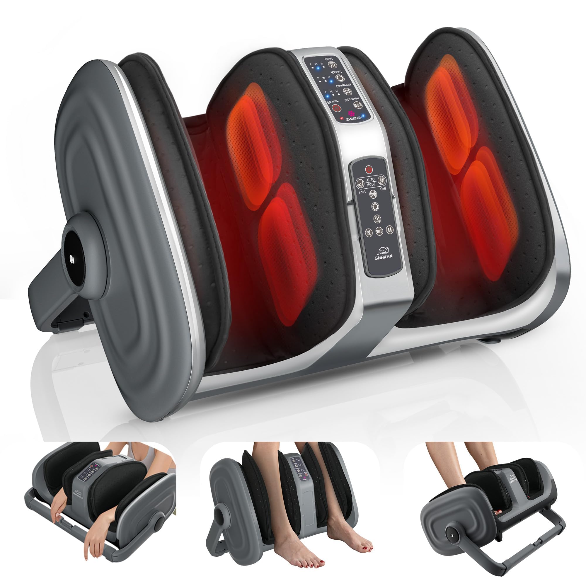 Snailax Shiatsu Foot Massager with Heat and Remote Control - Electric Foot Massager Machine for Men & Women, 3-Level Kneading, Vibration & Compression - Fits Shoe Size up to 13 - Perfect for Home Relaxation, Office Stress Relief & Gift Giving