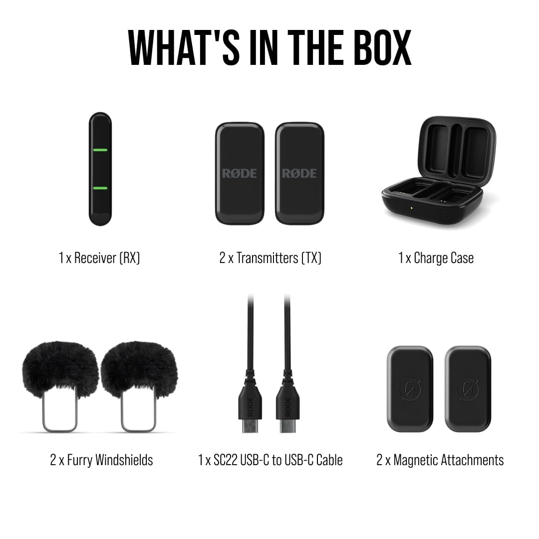 RØDE Wireless GO II - Compact Wireless Microphone System with Dual Mics & USB-C Charging Case for Smartphone, DSLR, YouTube, TikTok, Vlogging & Live Streaming - Black (Perfect for Content Creators, Podcasters & Filmmakers)