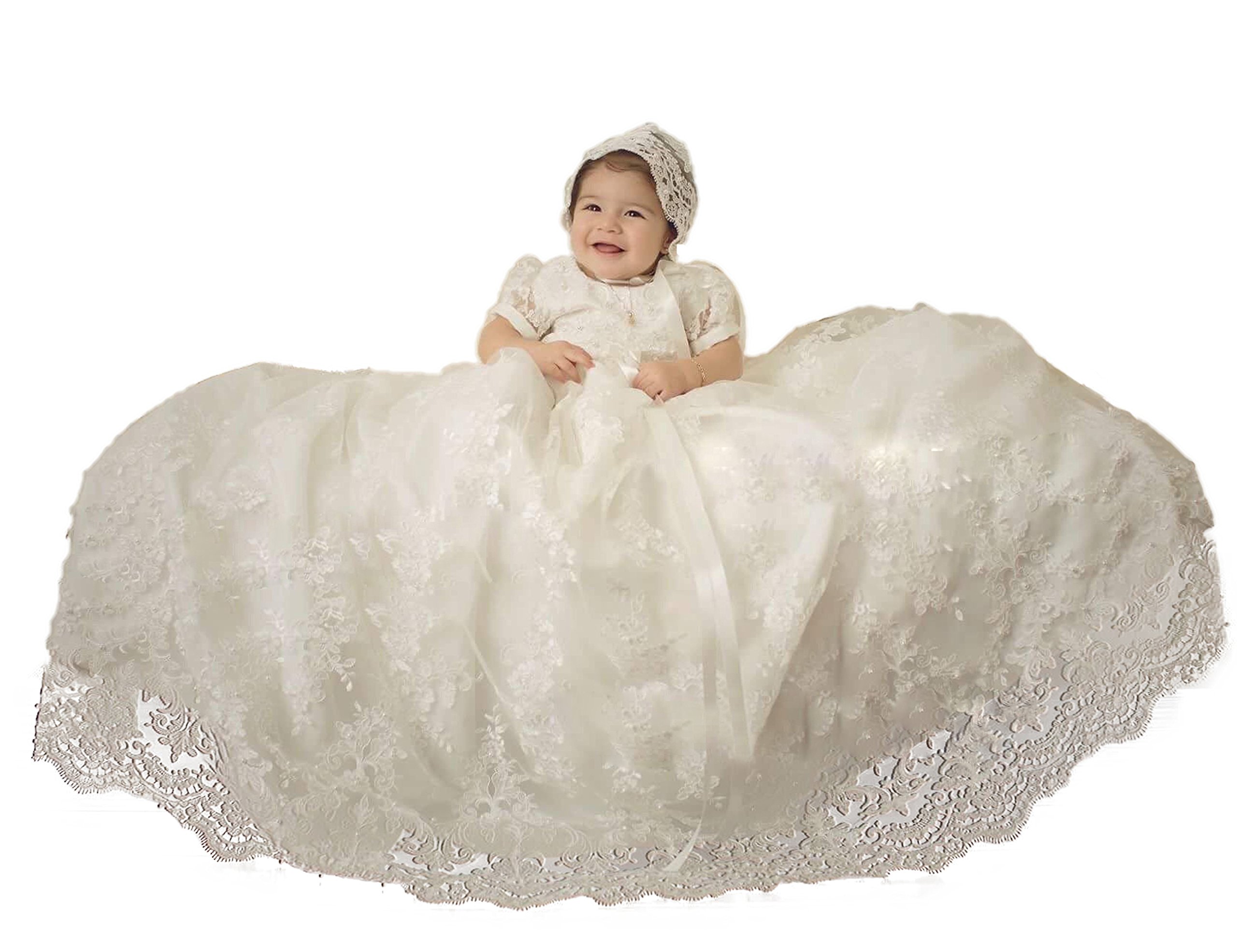 BuyBro Infant Toddler Christening Gowns - White & Ivory Lace Baptism Dresses for Baby Boys & Girls - Perfect for Christening, Dedication & Special Occasions