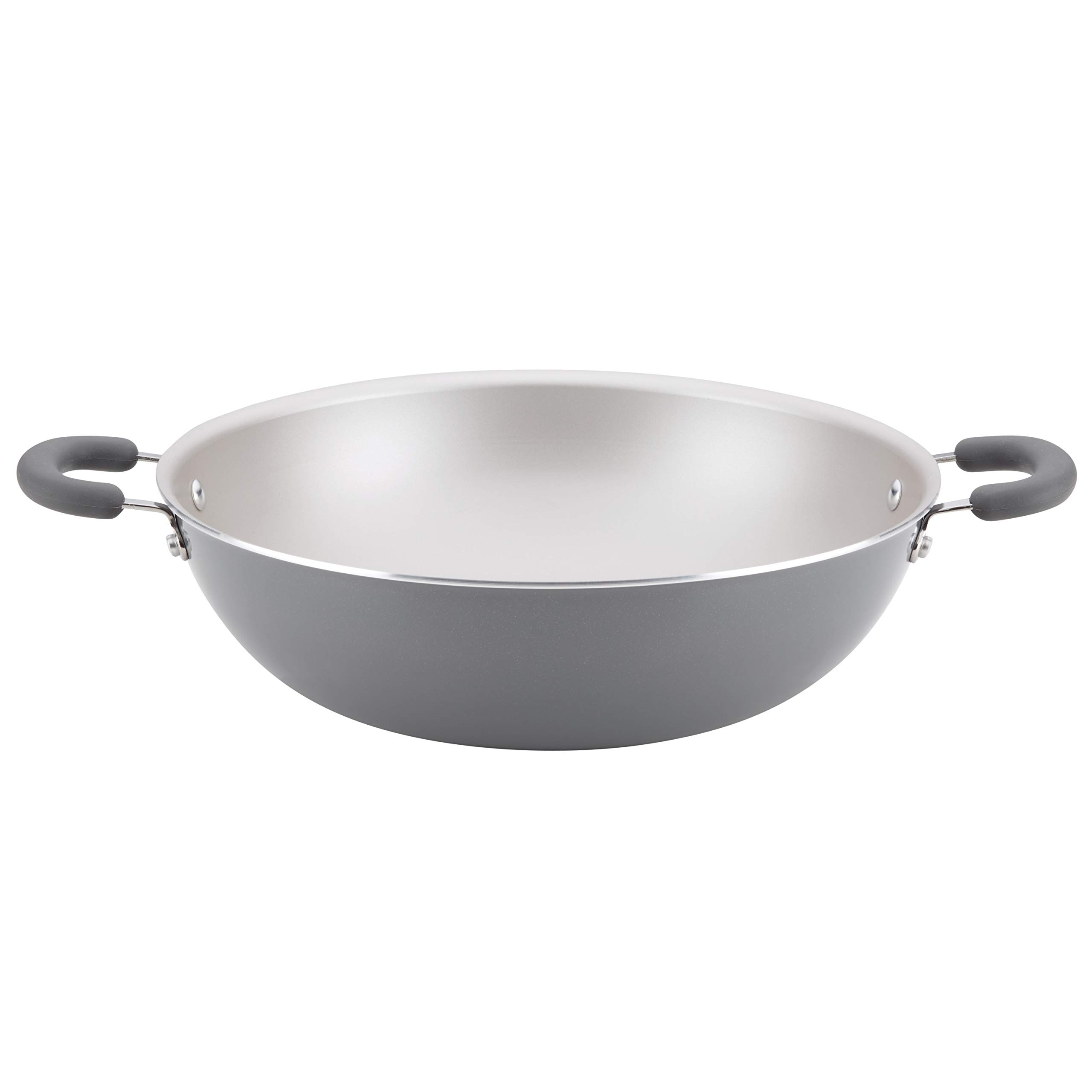 Rachael Ray Nonstick Stir Fry Pan - 14.25 Inch Wok with Gray Shimmer Finish - Perfect for Asian Cooking, Sautéing & Healthy Meals - Dishwasher Safe & Oven Safe to 400°F