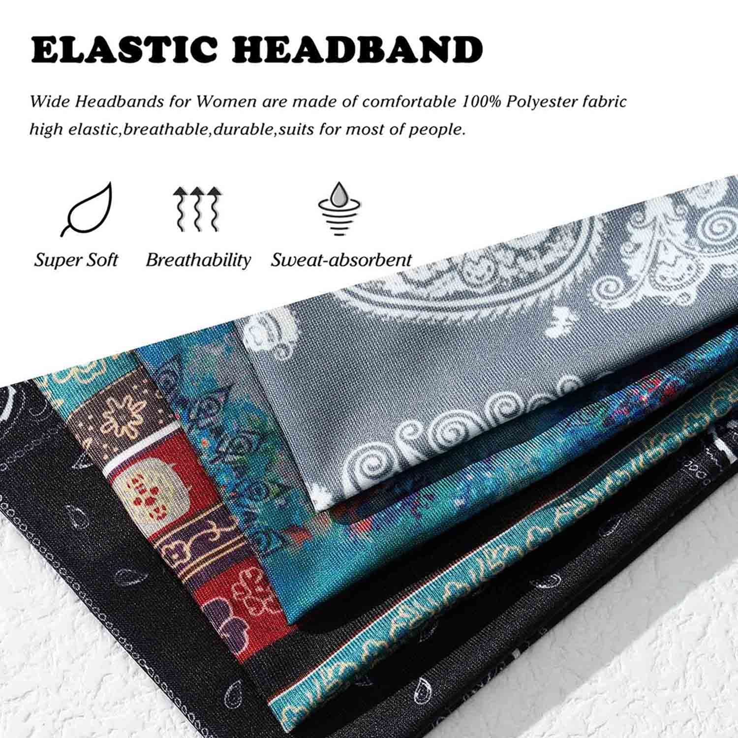 Olbye Wide Headbands for Women - Boho Yoga Headbands, Workout Running Sweatbands, Stylish Hair Accessories (Pack of 4) - Perfect for Gym, Yoga, Running & Everyday Fashion