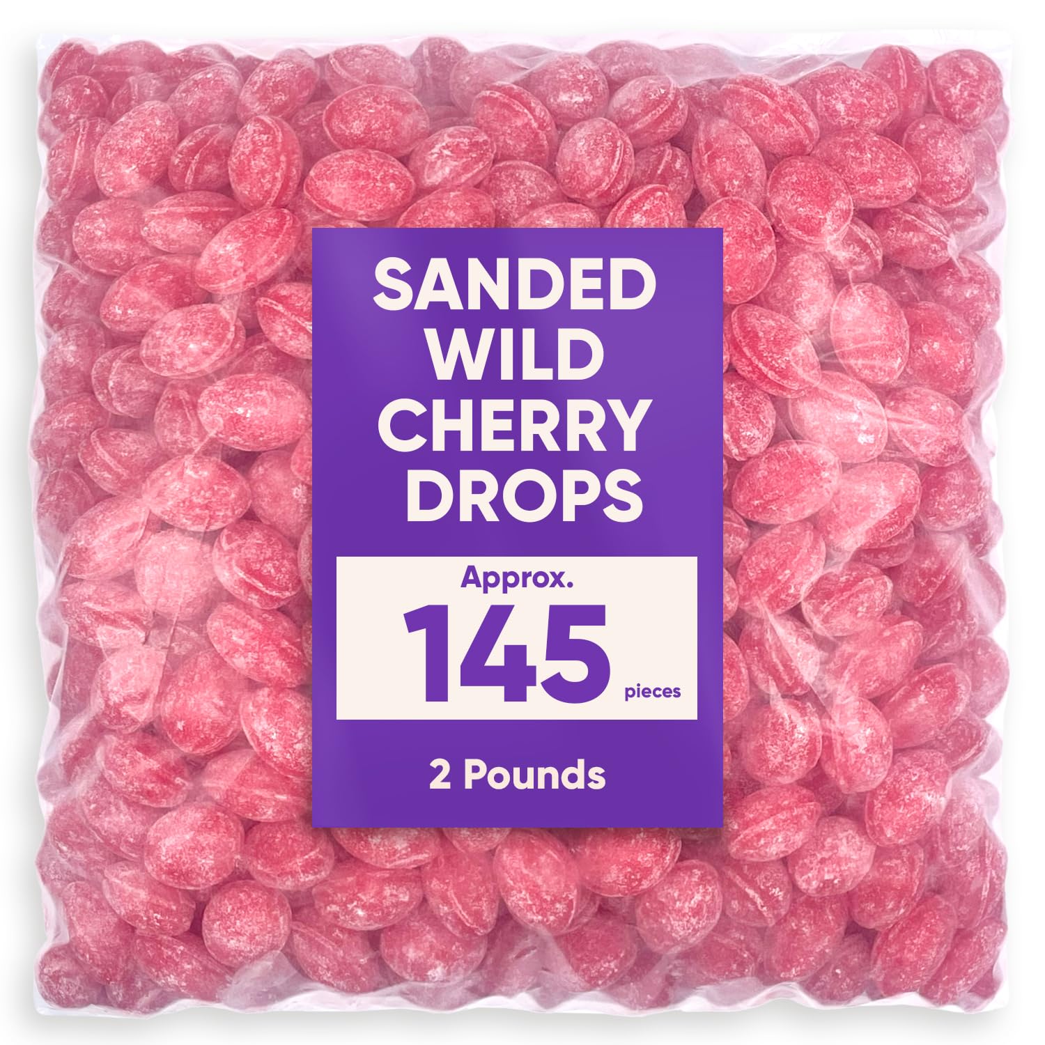 Claeys Sanded Wild Cherry Drops Hard Candy - 2lb Bulk Old Fashioned Candies for Halloween, Parties & Gifts | Sweet Cherry Flavor | Resealable Bag for Freshness