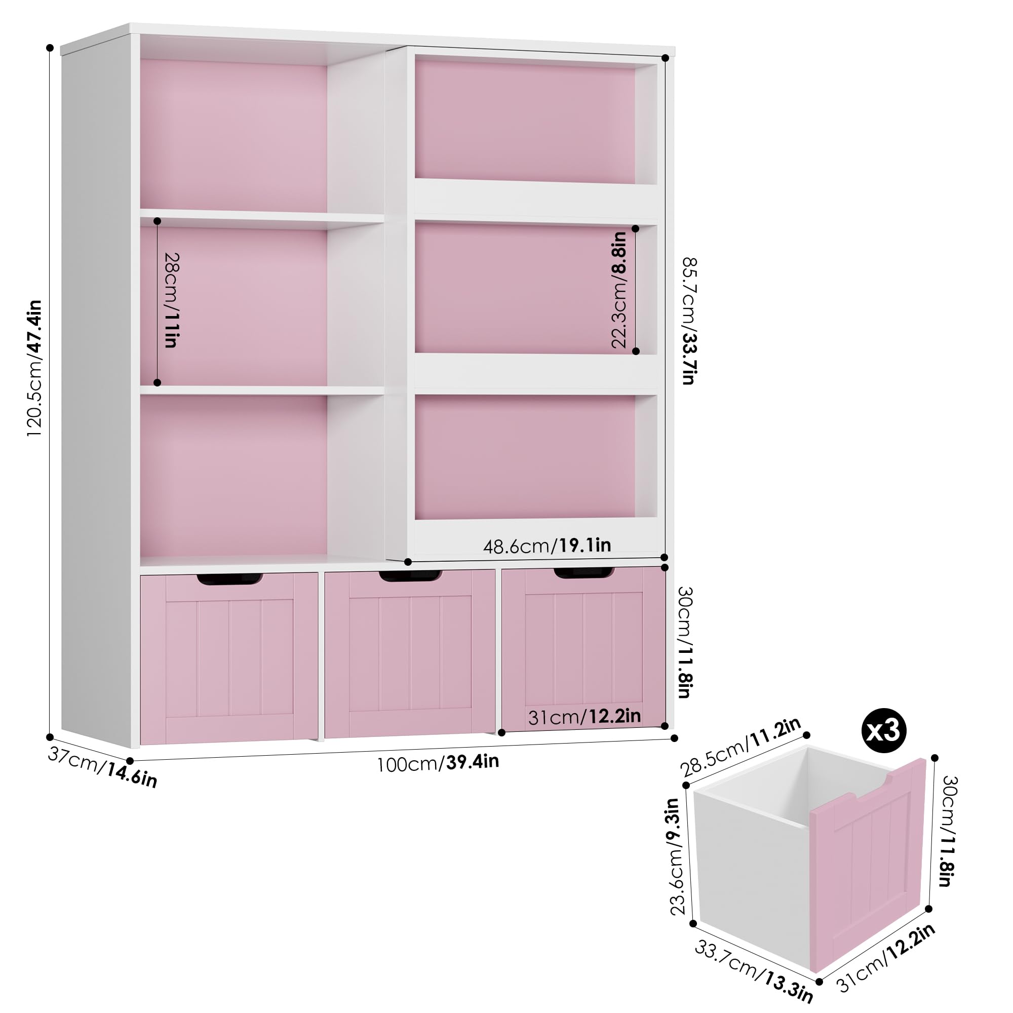 FOTOSOK Kids Toy Storage Organizer with Sliding Bookshelf - 3 Movable Drawers & 6 Storage Cubbies for Playroom, Bedroom, Nursery | Toy Organizer for Books, Toys, Games - Perfect for Playroom Organization & Kids Room Decor